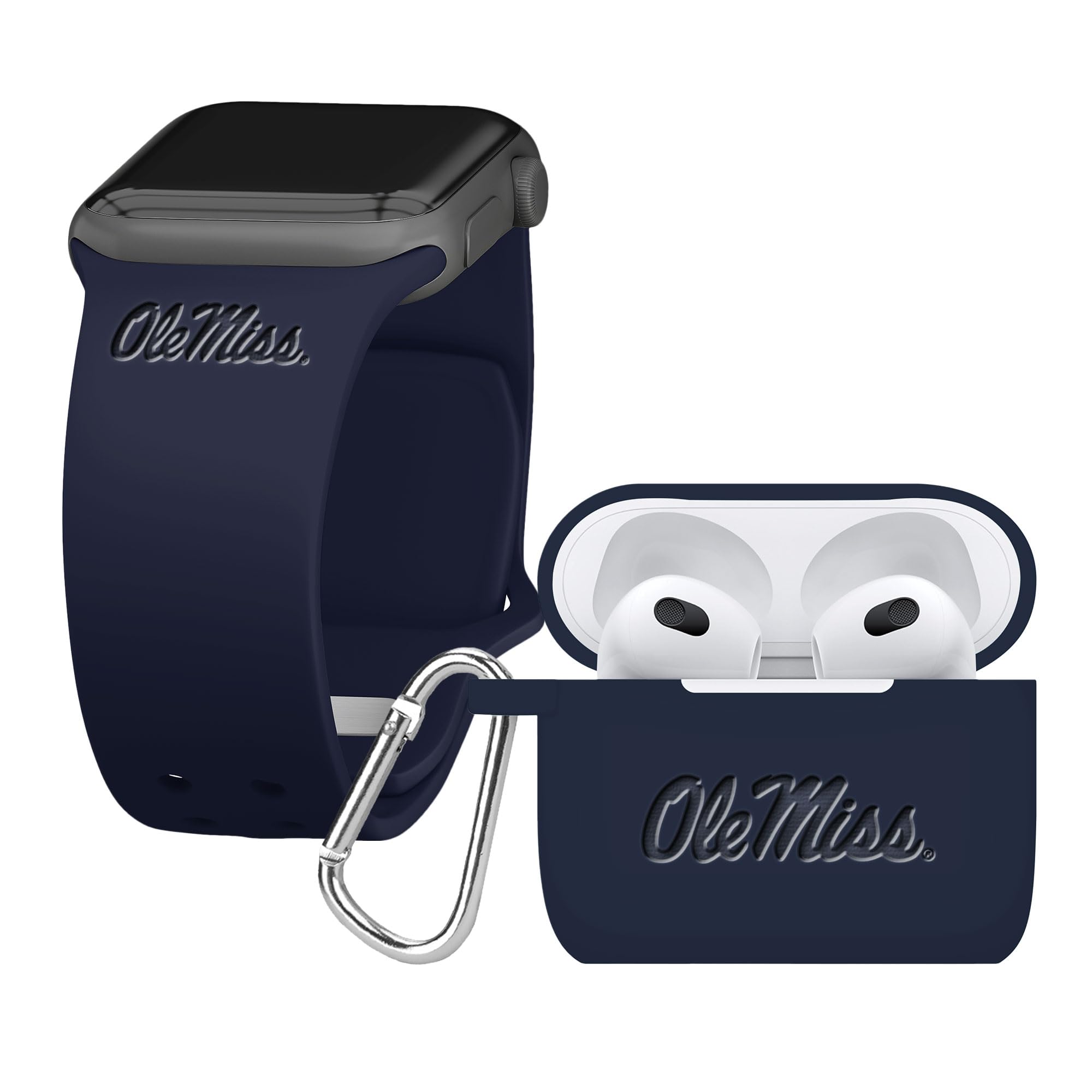 Affinity Bands Mississippi Ole Miss Rebels Engraved Silicone Combo Package Compatible with Apple Watch and AirPods Gen 3 (38/40/41mm Navy)