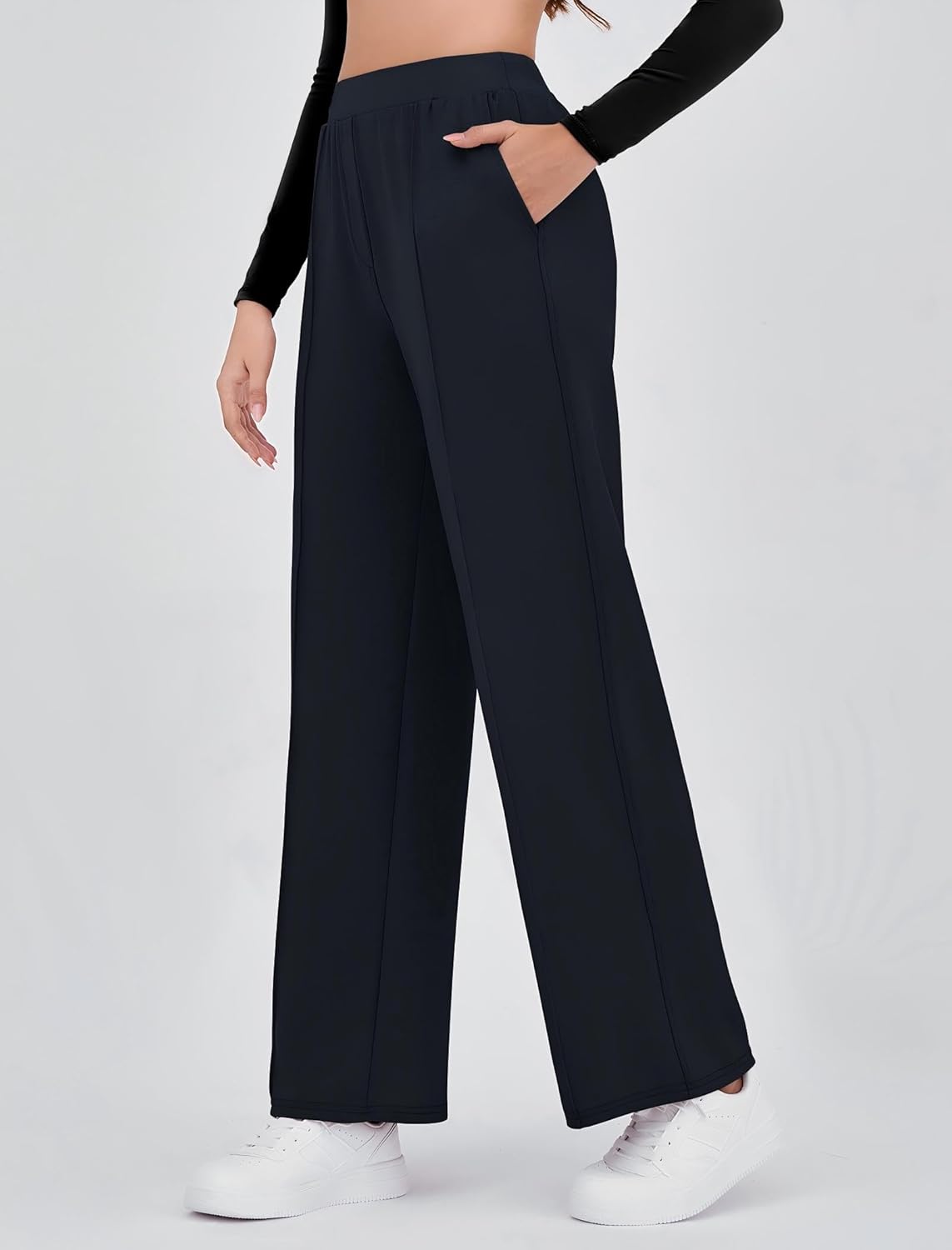 Gracyoga Women Wide Leg Casual Pants High Waisted Sweatpants Dress Pants Stretchy Work Pants Slacks Trousers with Pockets - Image 2