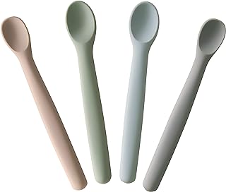 Moonkie Silicone Baby Spoons Set of 4, Two Sizes Feeding Spoon for First Stage 4+ Months, Baby Utensils, Toddler Led Weaning Spoons, Bendable, Chewproof & Boil-proof(Without Case)