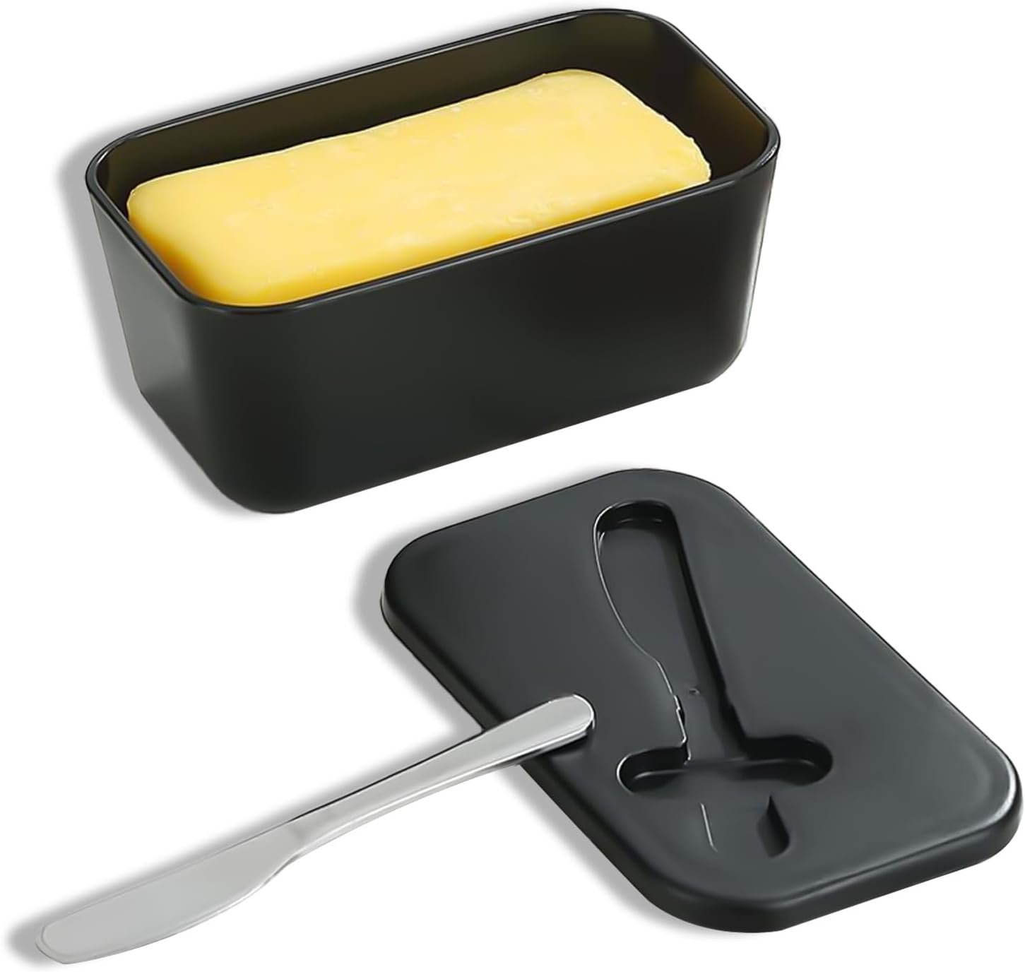 Butter Dish with Lid and Knife, Butter Dishes, Butter Dish Butter Container, Butter Dishes with Butter Knife, Lightweight Unbreakable Plastic Butter Holder Tray for Countertop Kitchen Accessories
