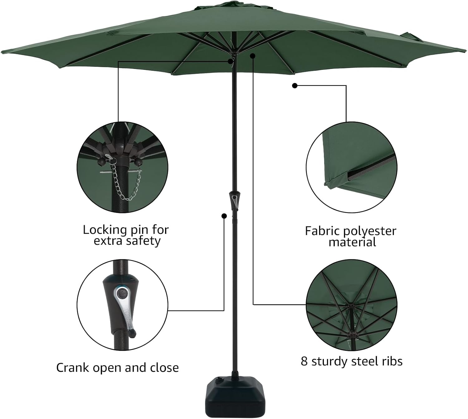 COBANA Patio Umbrella with Base Included, Outdoor Market Table Umbrella with Umbrella Stand Weights