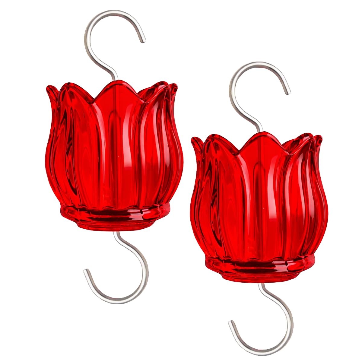 Foso de cristal para comedero de colibríes, 2 unidades de 85.0 g, tulipán rojo, protector de insectos con gran capacidad