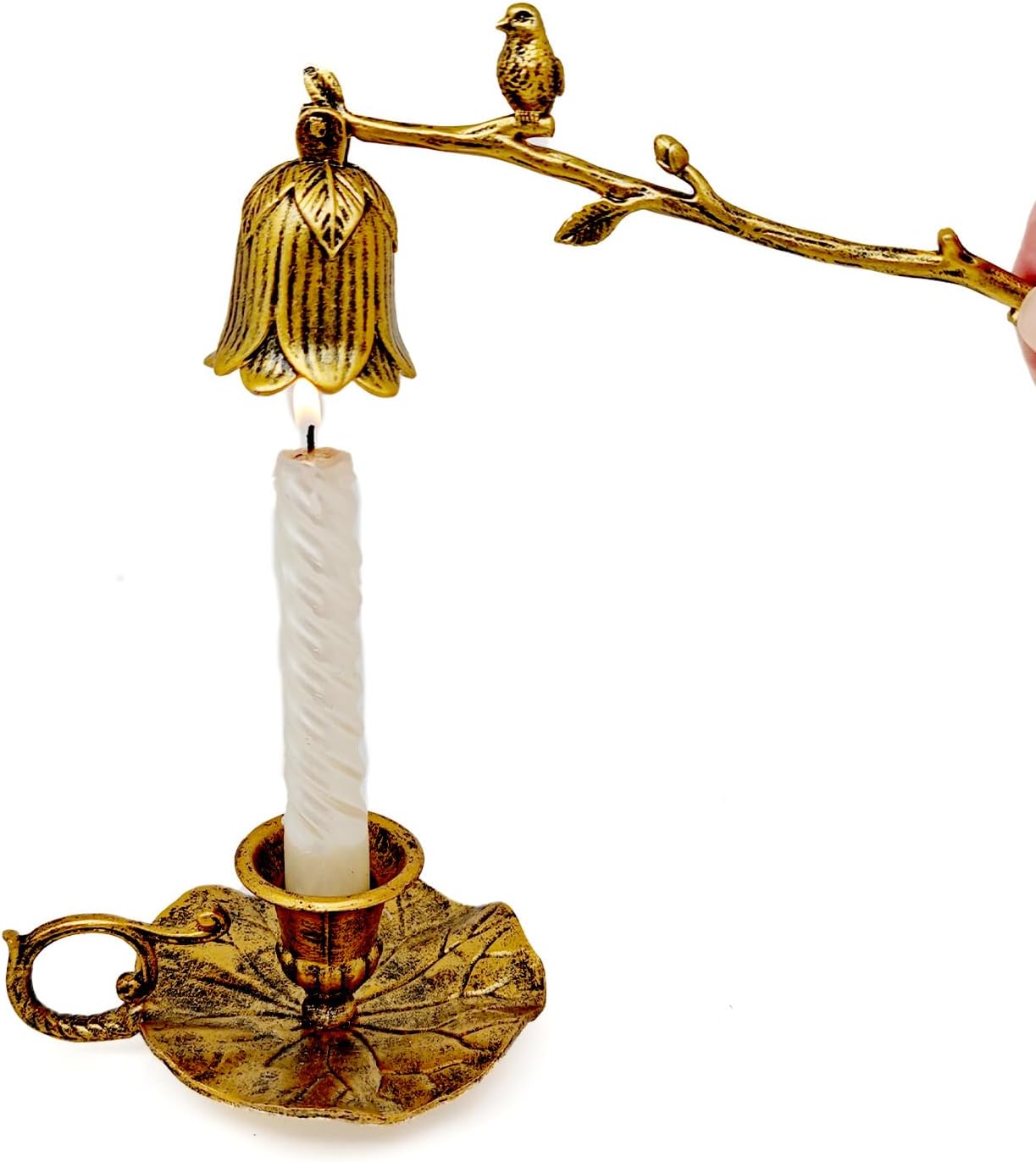 GAKA Vintage Gold Flower and Bird Candle Snuffer Accessory for Putting Out Extinguish Candle Wicks Flame