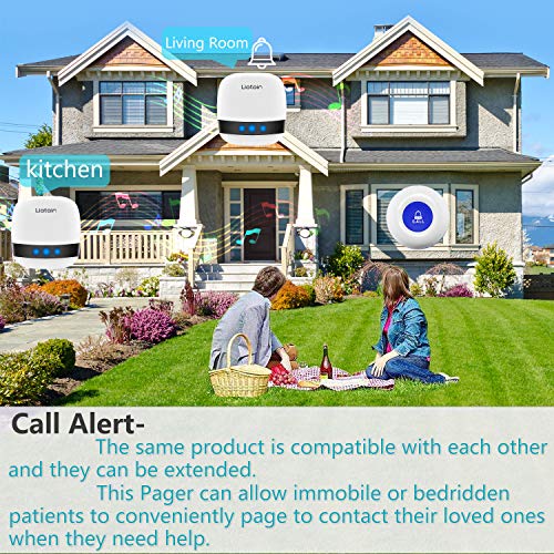 LIOTOIN Wireless Caregiver Pager Patient Personal Call System Emergency Call Buttons Call Bell Nurse Calling Alert Help System for Home/Elderly (3 Waterproof Transmitter 2 Plugin Receiver)