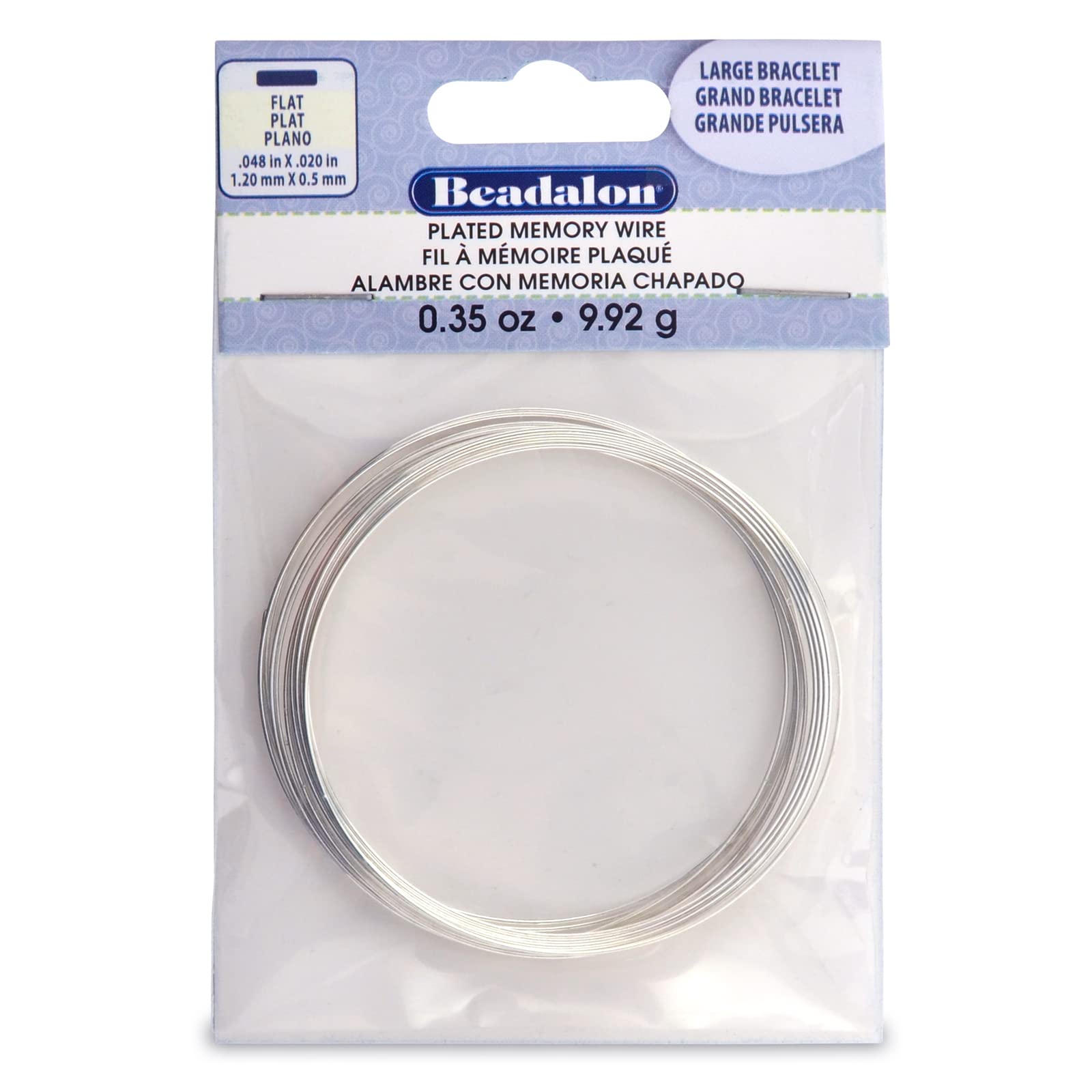Beadalon Memory Wire, Flat, Large Bracelet, Silver Plated, Approx. 12 coils