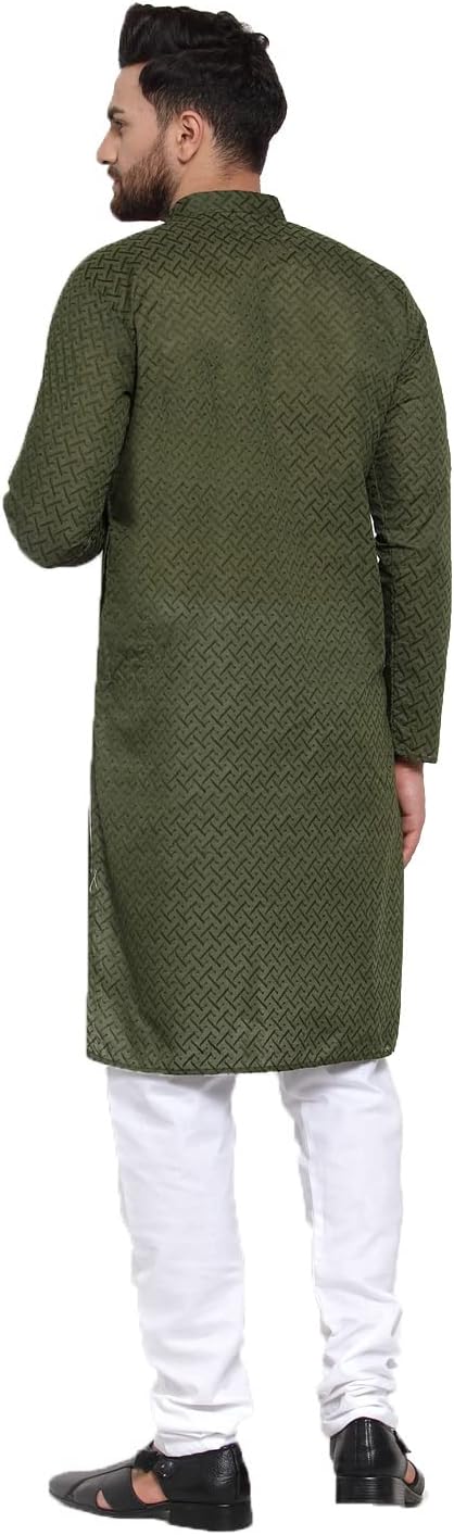 Maple Clothing Men's Chikankari Kurta Pajama Cotton Indian Wedding Outfit Party Bollywood Dress