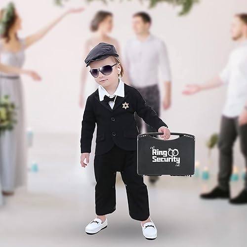 Miniatura 7 de Juego de regalo para portador de anillos de boda, caja de seguridad para anillos con oreja espía, insignia exclusiva, lentes de sol negros, tarjeta