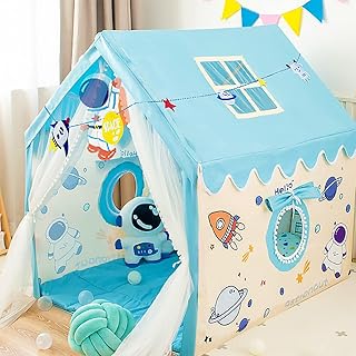 Kids Tents Indoor Playhouses Boys Blue Tent for Boys Upgraded Large Kids Indoor Tents and Playhouses Longer Curtain with Colorful Accessories Decoration