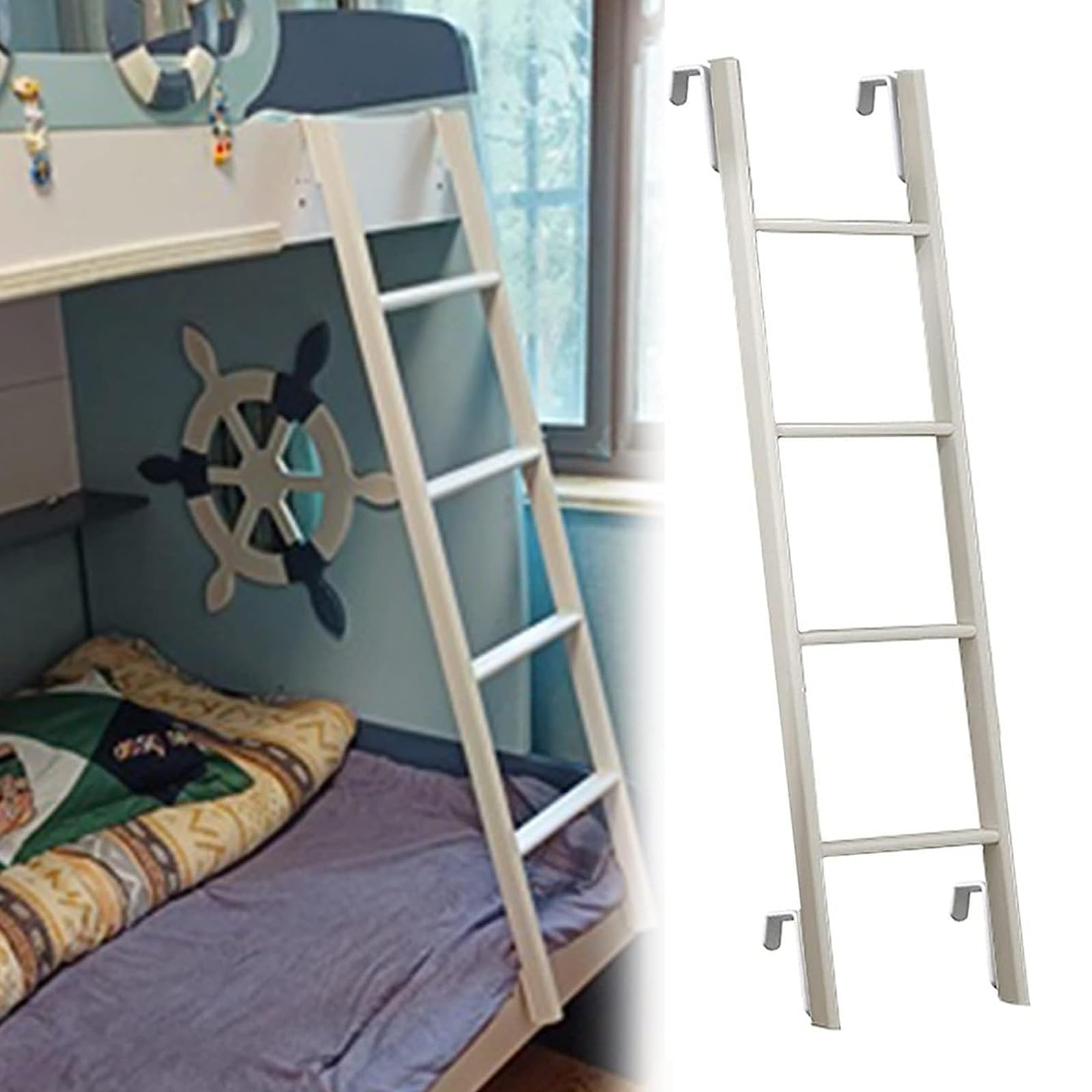 BYFSRUS HeavyDuty Metal Bunk Bed Ladder Twin Climbing Ladder for Home & Dorm Durable Camping Ladder for RV & Cabin TravelWhite Color