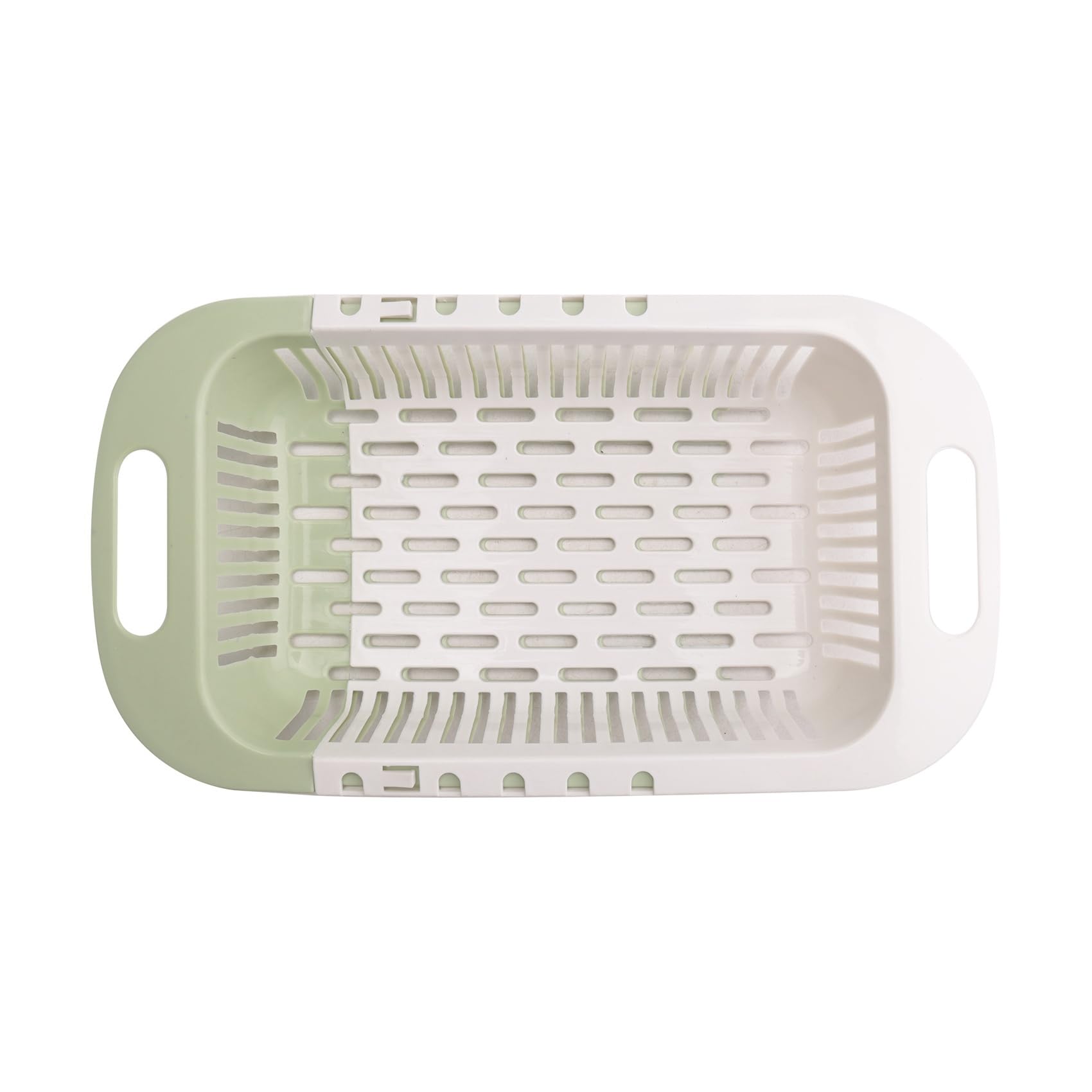 CTRLZS Kitchen Dish Rack Telescoping Plastic Draining Basket Washing Vegetables Fruits Sink Strainer Green and White
