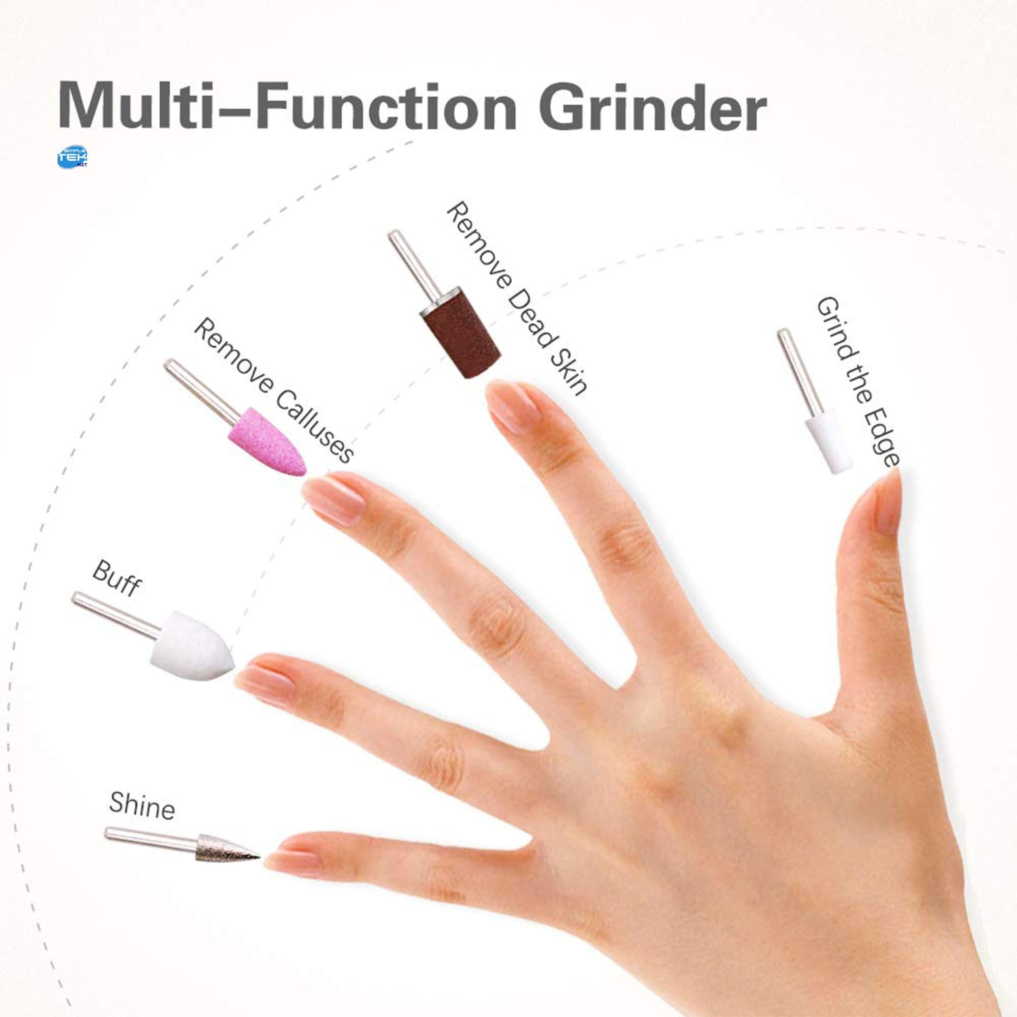 SIMPLETEK - Profesjonalny elektryczny frezarka do paznokci TB-1335 | zestaw do manicure z UV/LED | przenośny i bezprzewodowy, kolor biały i fioletowy