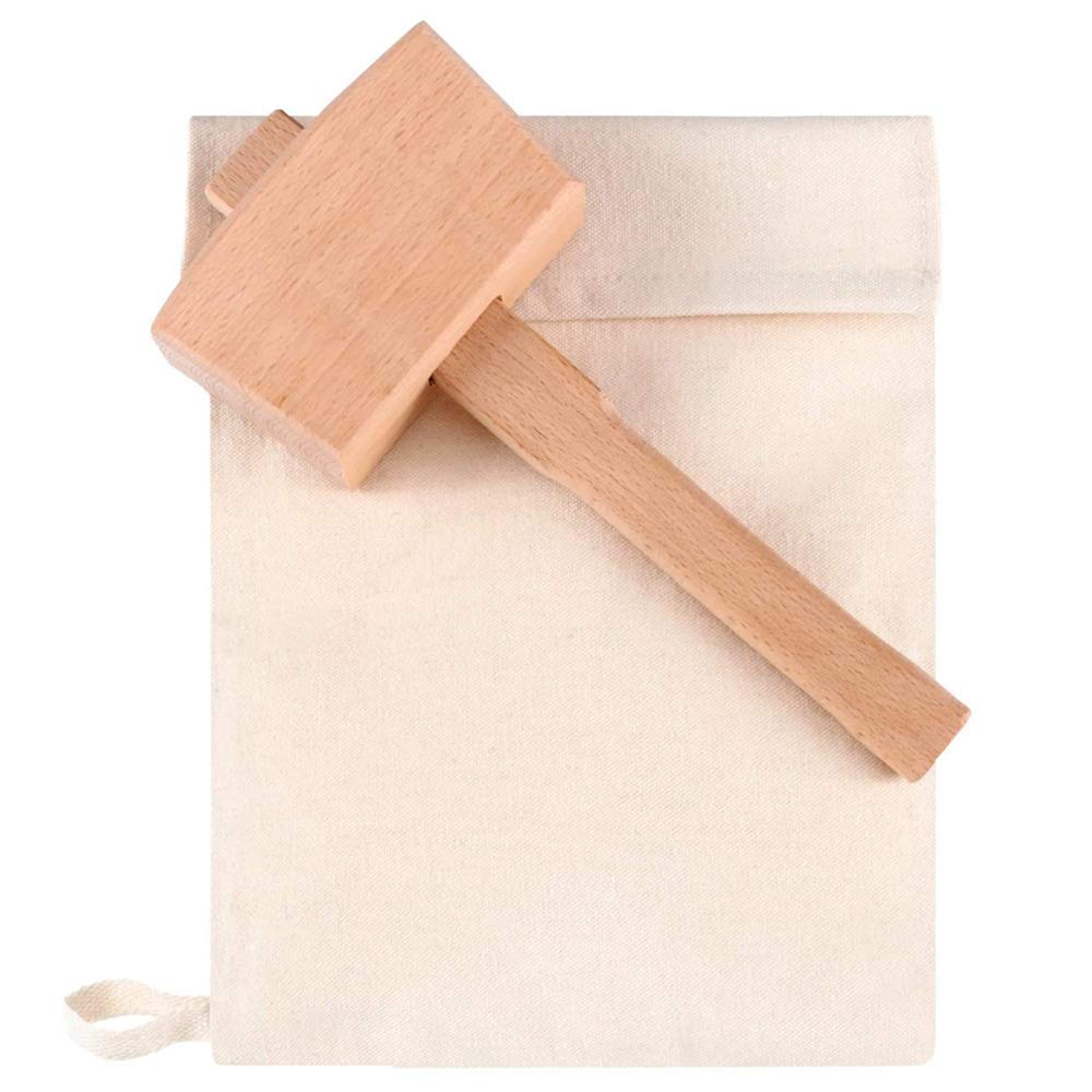 Set van 2 herbruikbare canvas ijszakken met houten hamer en ijsschep voor het