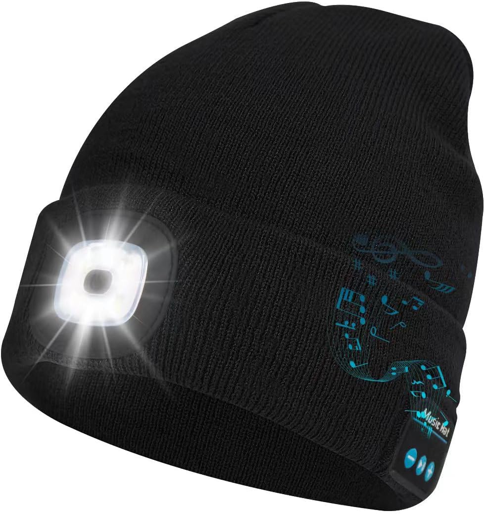 Keains Bluetooth Beanie with Light, Musical Knit Hat with Headphones and Built-in Speaker Mic, Gifts for Men Women Dad
