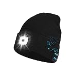 Keains Bluetooth Beanie with Light, Musical Knit Hat with Headphones and Built-in Speaker Mic, Gifts for Men Women Dad Black