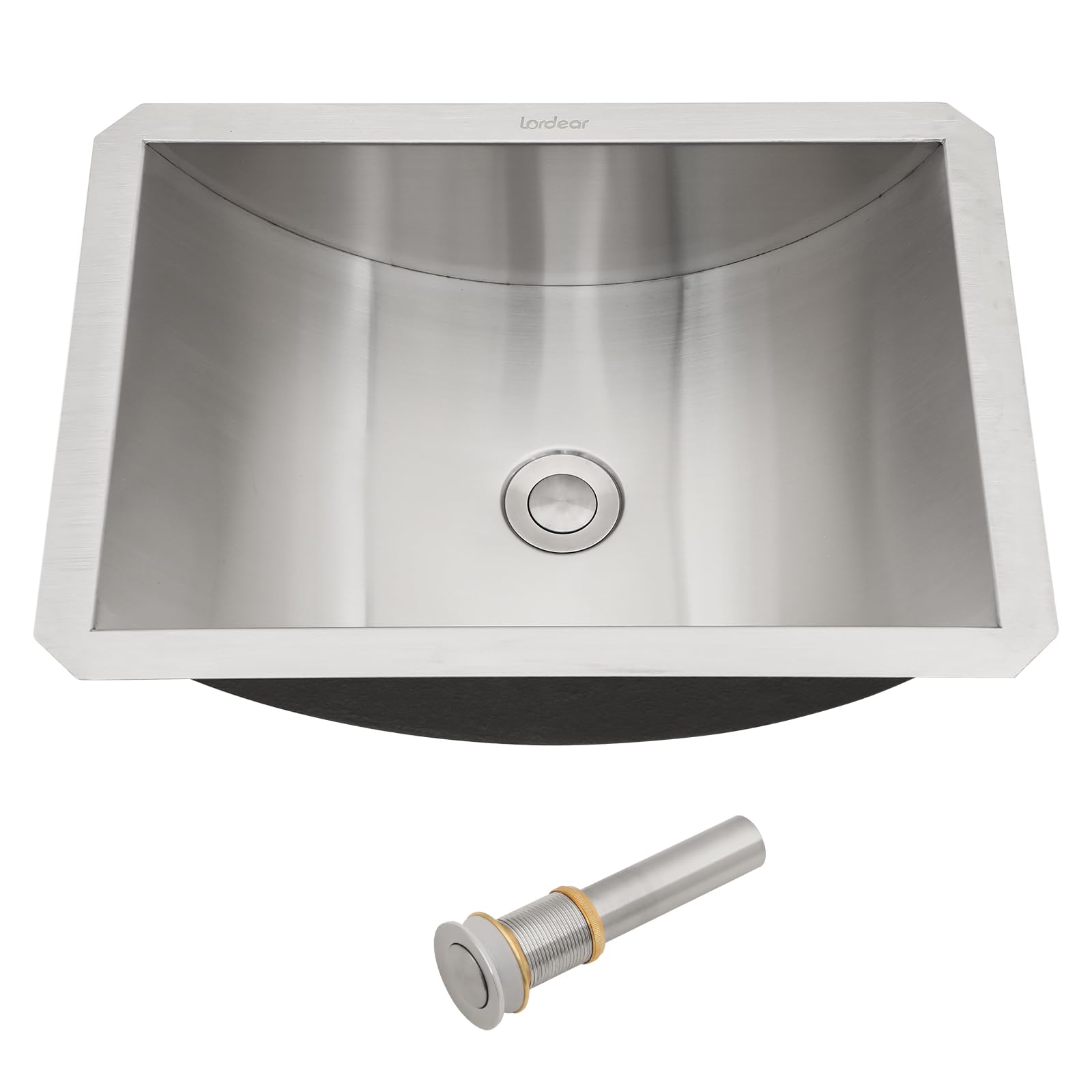 Lordear18 inch Stainless Steel Bathroom Sink Undermount Washingroom Basin Curved Bottom for Vanity Sink with Drain