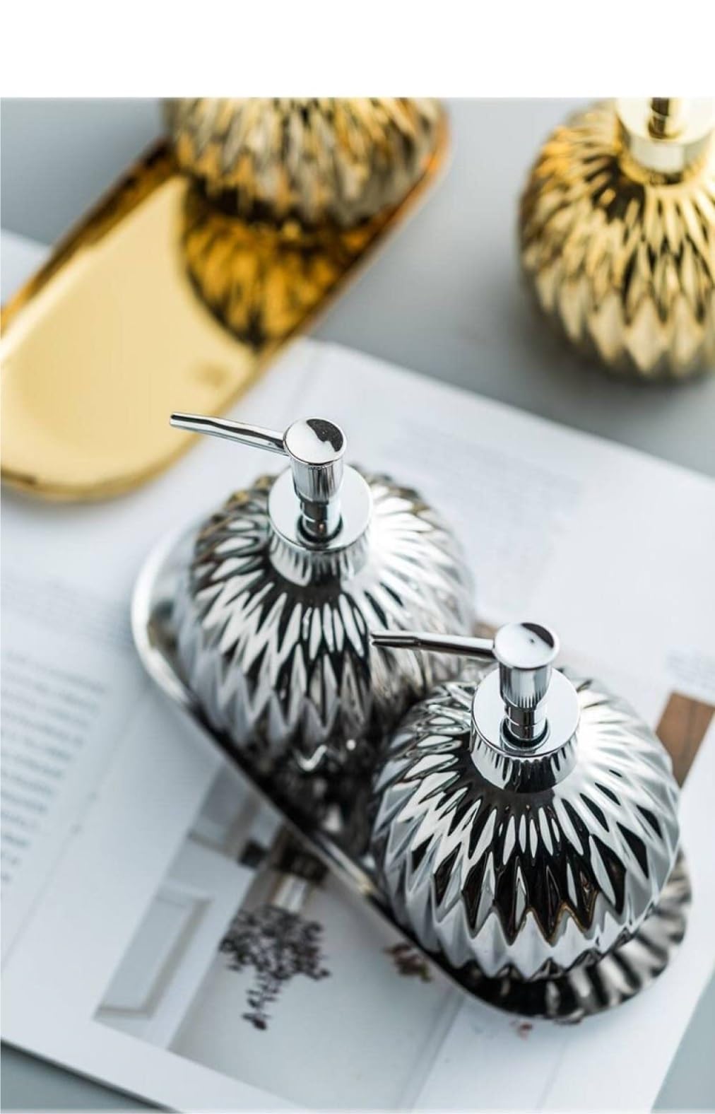 Dozownik Mydła Balsamu Hotelu Ceramiczny Dozownik Mydła W Płynie, Butelka Z Pompką Do Balsamu, Dekoracyjna Porcelana, Rąk Płynie Butelka(Gold)