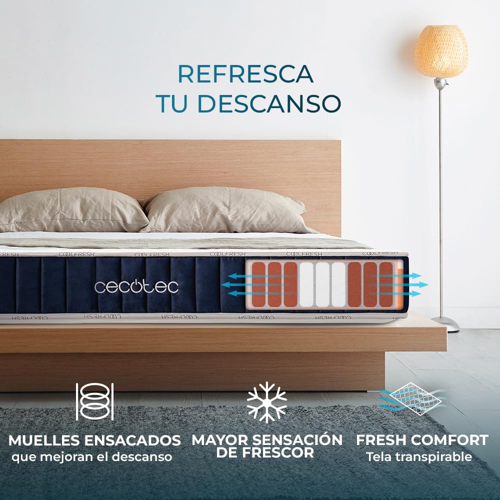 Cecotec Flux de Matelas Hybride Cecofresh 2700 COOLCONFORT Hybrid 90X190. Multicapa, Noyau de Springs en Sac et Technologie CoolConfort, Sensation rafraîchissante, Haute fermeté, Hauteur 27 cm