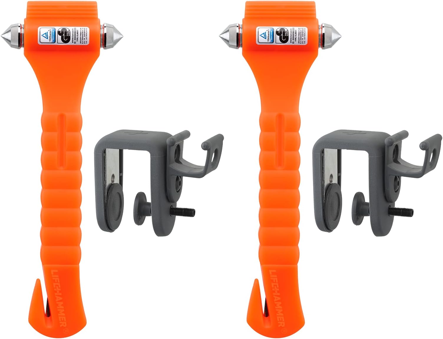 Brand Car Safety Hammer, the Original Emergency Escape and Rescue Tool with Seatbelt Cutter, Made in the Netherlands, Orange (2-Pack)
