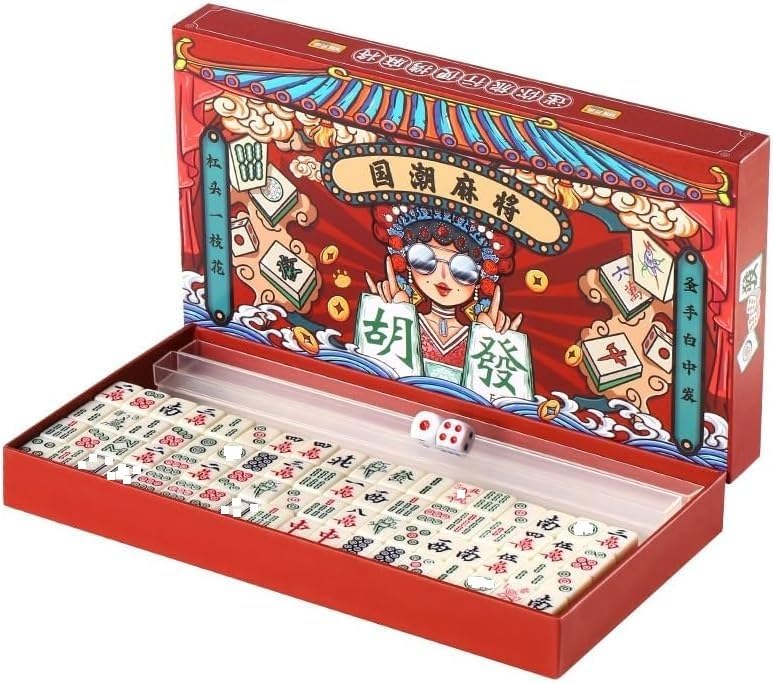EatingBiting Mini Mahjongs 20mm/0.78" Board Game Portable Travel Set 144pcs Chinese Mahjongs Classic Traditional Chinese Dominos Family Tabletop Game