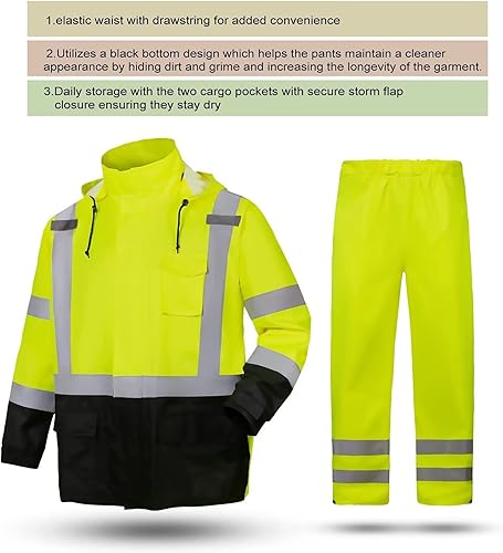 Miniatura 4 de high visibility rain gear, Class 3 High Visibility Work Rain Gear for Men, Construction Rain Suits.
