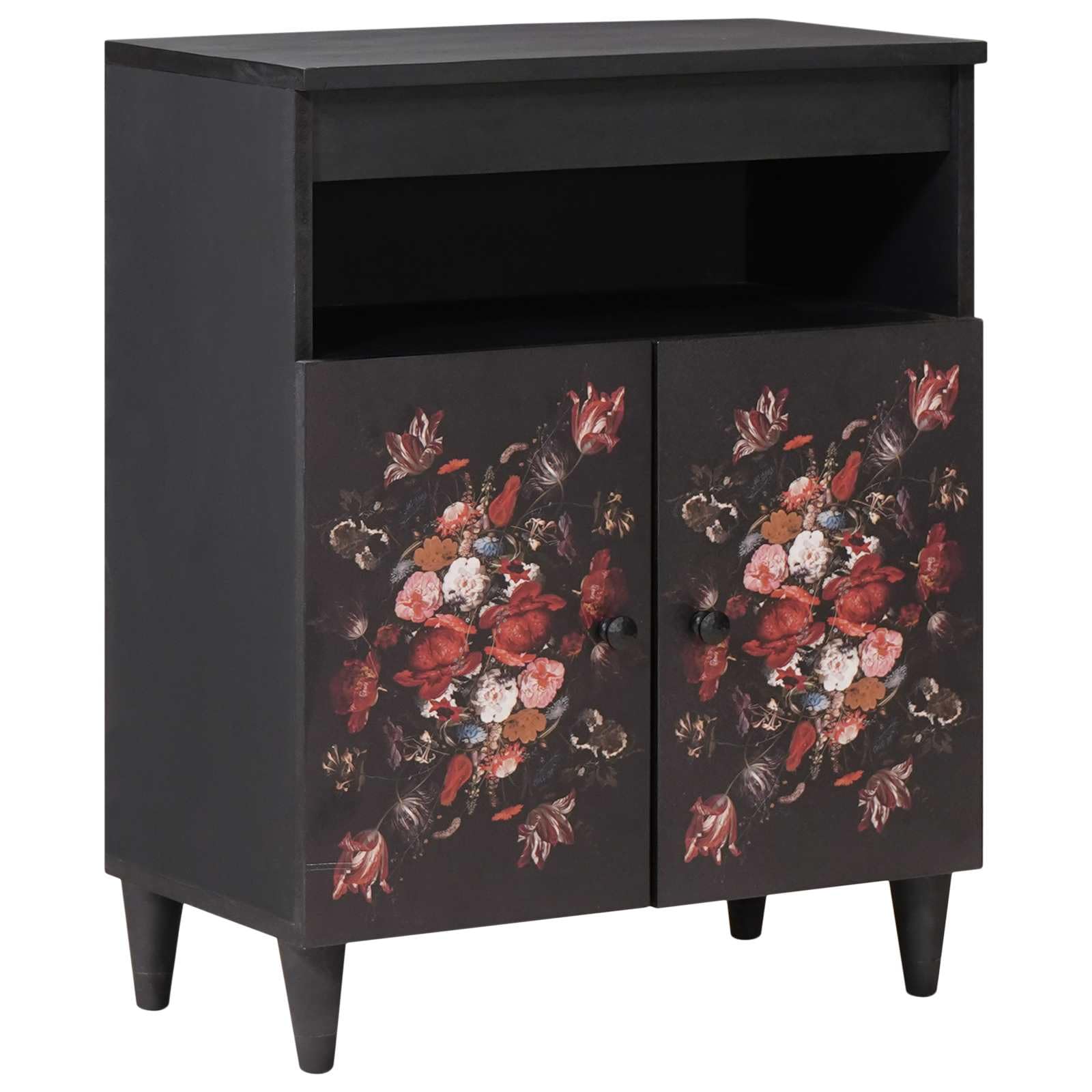Aparador de madera de mango con diseño floral y botones de latón multicolor 8