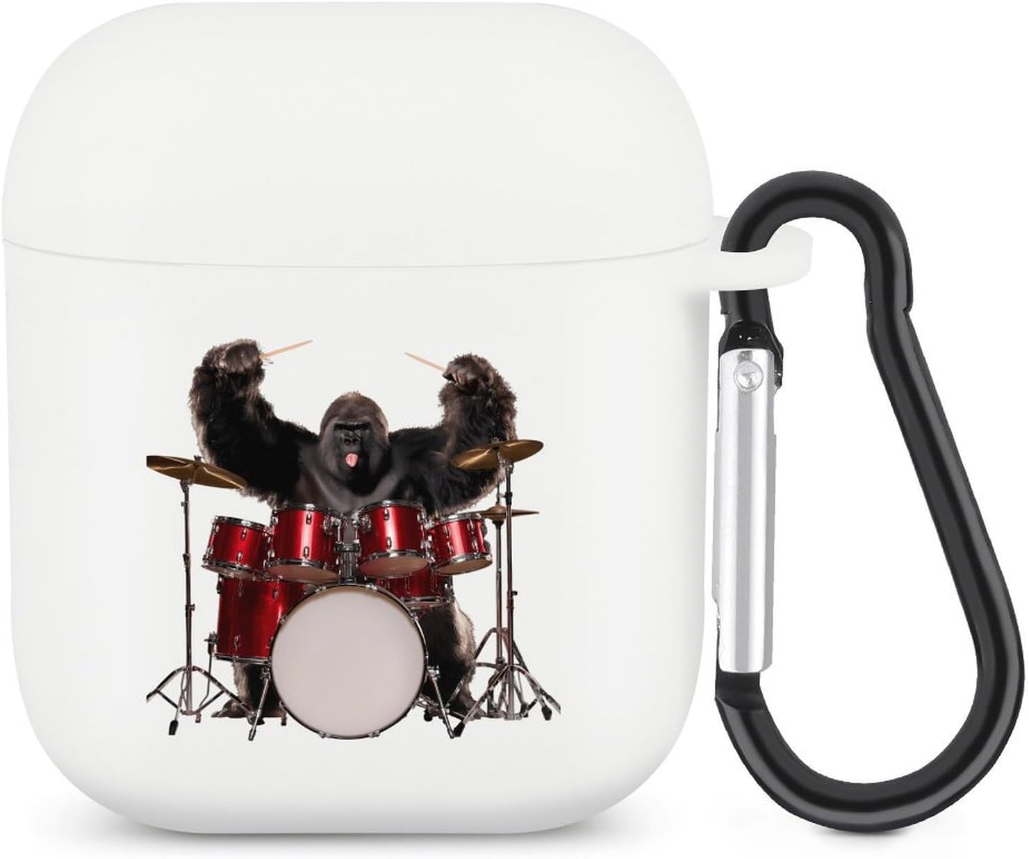 Funny Go-Rilla Playing Drum Set Case Compatible with Airpods 1&2 White