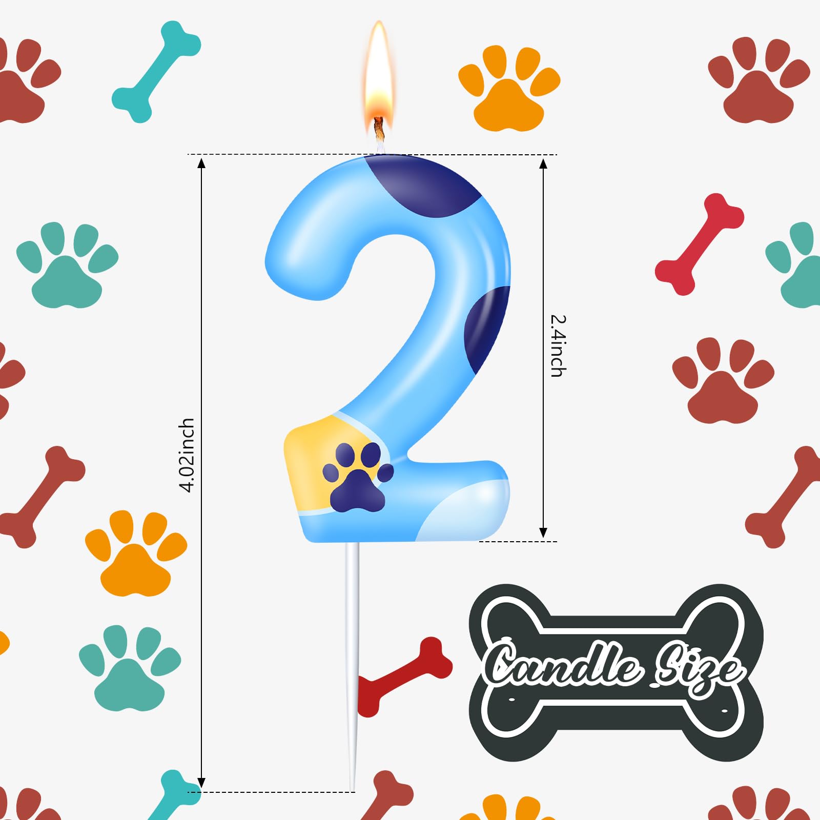 MTLEE Blue Dog Paw Candles Birthday Cake Decorations Cake Cupcake Topper for Boy and Girl Birthday Decoration(2)