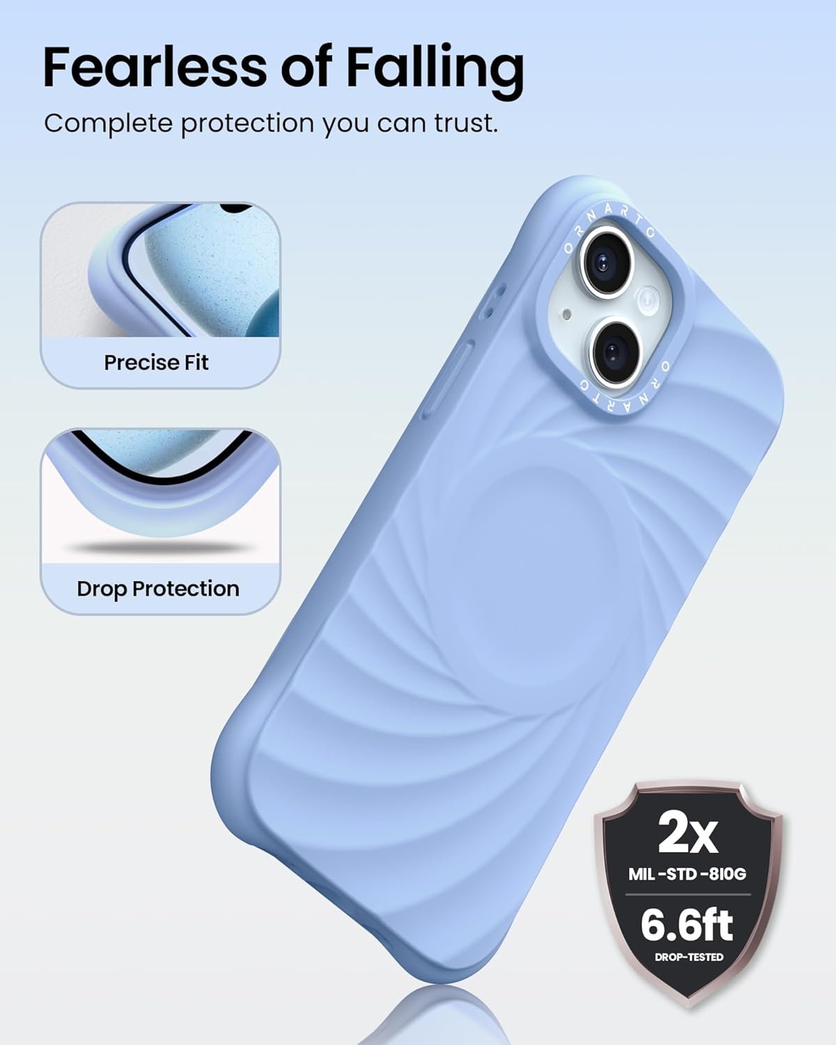 ORNARTO Vortuxe for iPhone 15 Case 6.1" | 2X MIL-STD Drop Protection | Compatible with MagSafe | Sleek Aesthetic Liquid Silicone Phone Cover - Sky Whisper