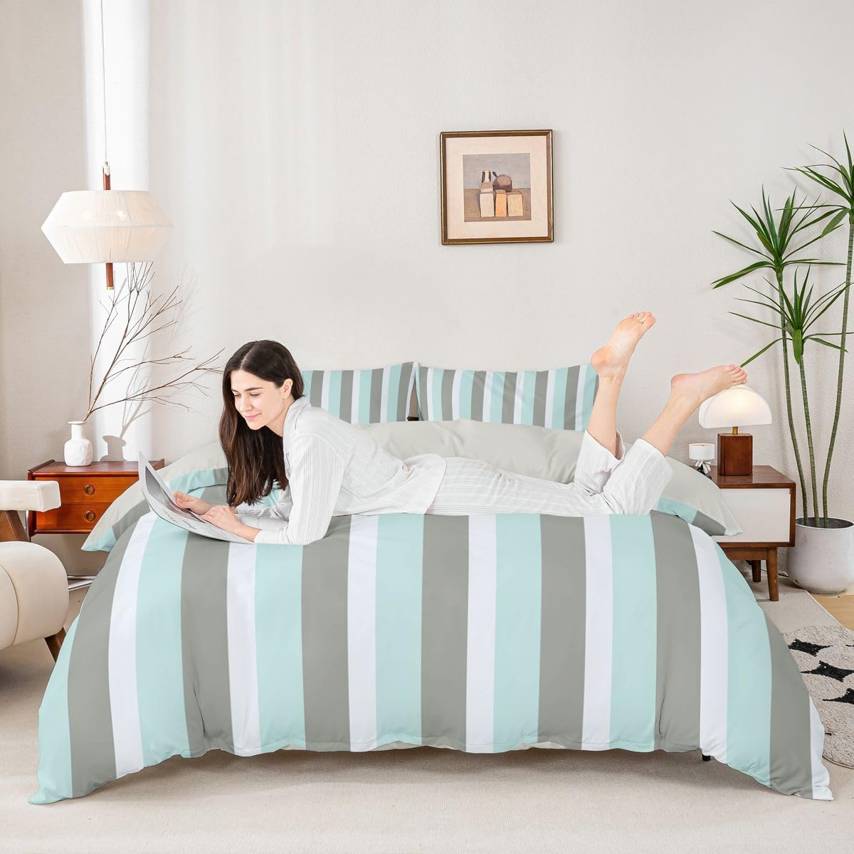 Feelyou Kids Boys Girls Retro Striped Duvet Cover Full Size