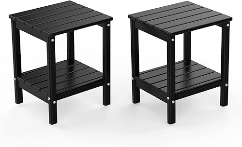 BRIOPAWS Mesas laterales para exteriores Juego de 2 Pequeñas Plástico de polietileno de alta densidad Mesa auxiliar de patio Mesas
