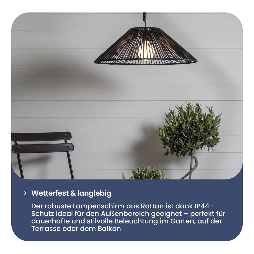 Star Trading Rattan Lampenschirm Outdoor E27 Schwarz – 58 cm