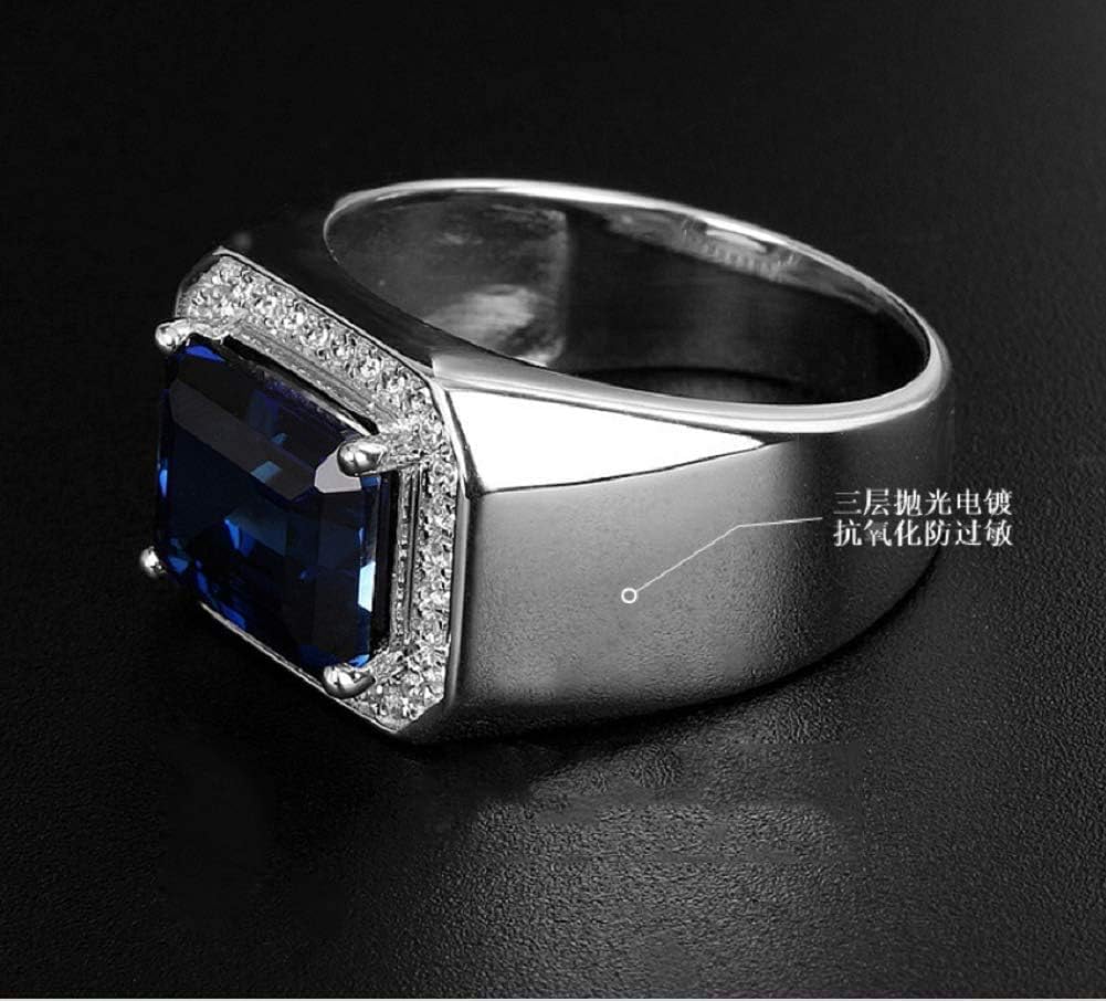 Men's Sterling Silver .925 Designer Opening Ring with Invisible Set Center Dark Blue Cubic Zirconia (CZ) Stone Surrounded Platinum Plated Jewelry - Image 2