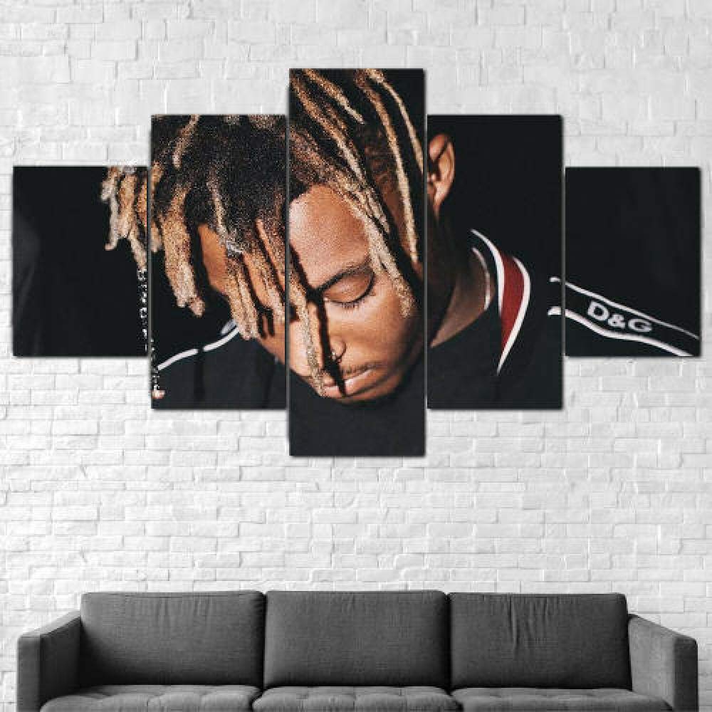 Leinwanddrucke-Breite:150Cm,Höhe:80Cm|Moderne Dekoration Leinwand Poster 5 Stück Wandkunst Juice Wrld Rapper 5 teilige Wandbilder Bild Schlafzimmer