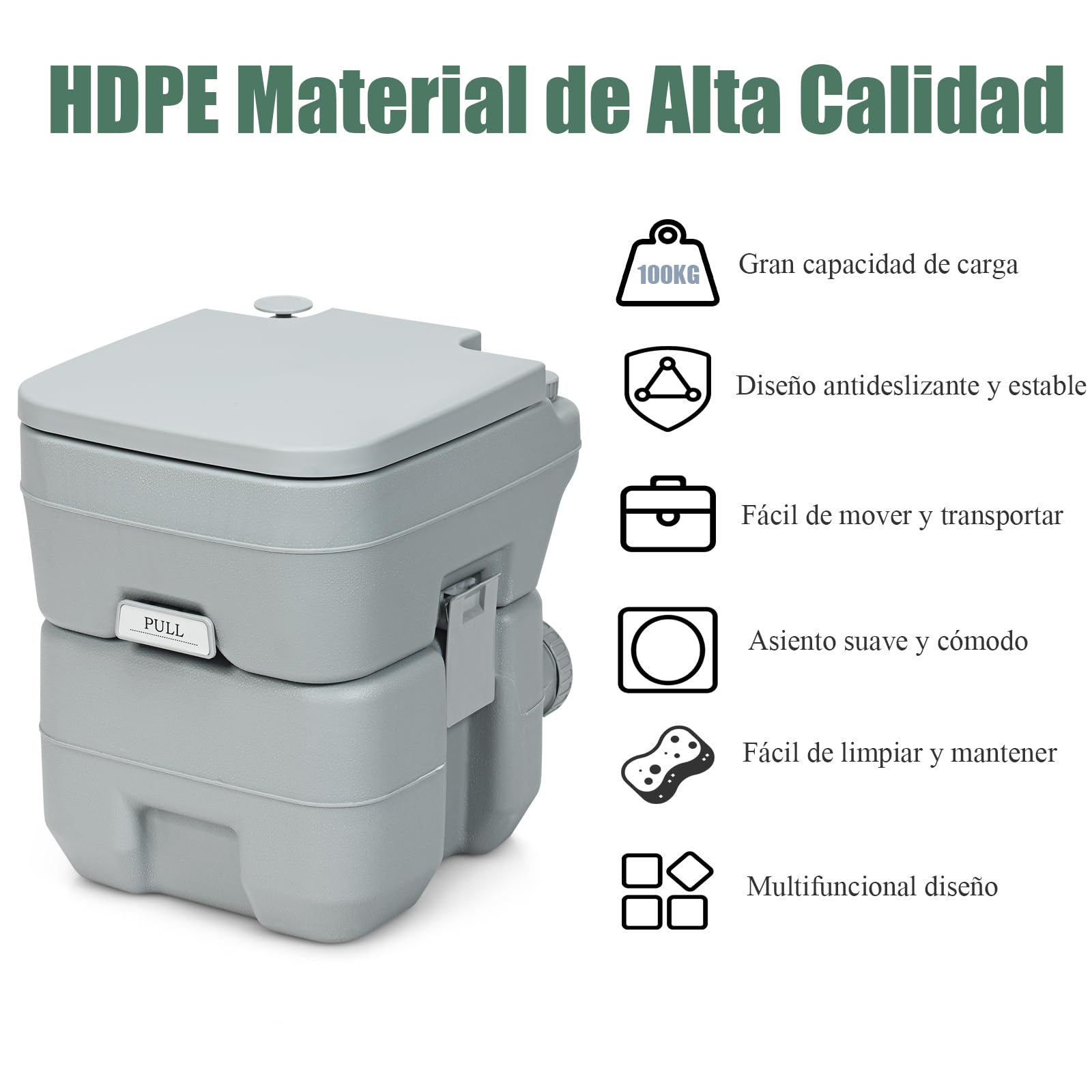 SOARS 20L Inodoro Portátil con Depósito de Agua Residual y de Agua Dulce Extraíble, Baño Portatil con Cisterna, Carga 100 KG(MAX), HDPE, WC Portatil con Tapa para Senderismo Viaje Camping