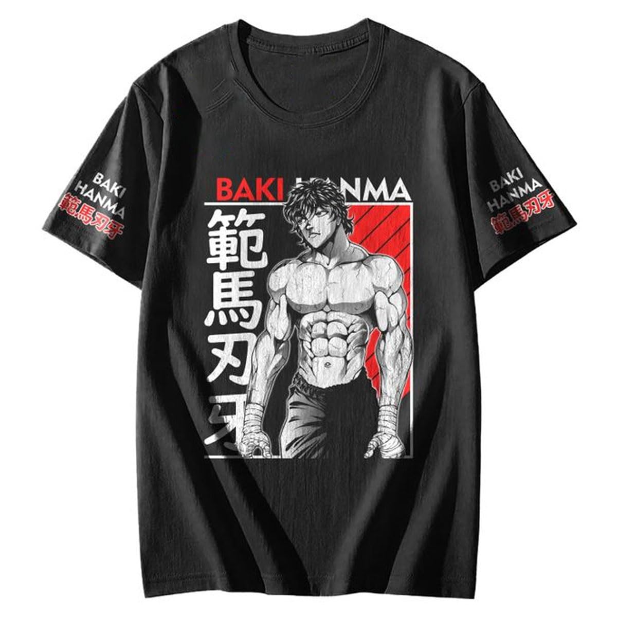 GenericOn Trend Round Neck Half Sleeves Regular fit Baki Hamna Anime Printed Tshirt Unisex Polyester T-Shirt for Mens and Womens,Color-Black