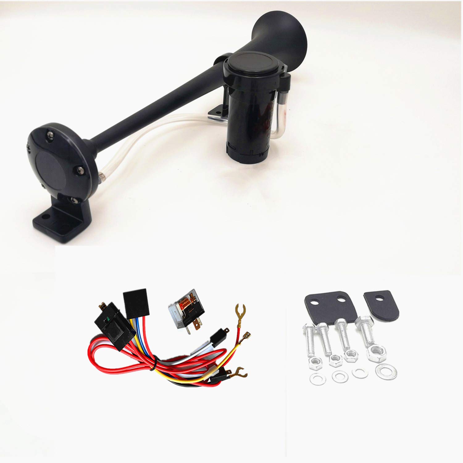 Car Horn Bocina de aire para coche con compresor de bocina de aire de 150db Bocina Air para camión 45cm Cromo Zinc Negro Trompeta simple para cualquier coche de 12V car camión moto etc