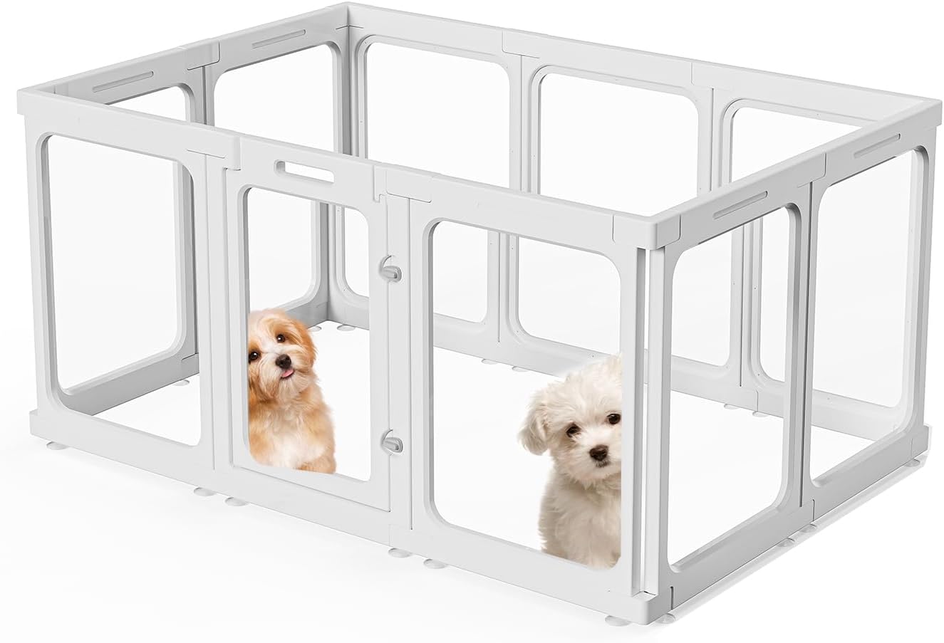 Clear Acrylic Dog Playpen with Door, for Puppy Cat Rabbit Transparent Pet Pen, Dog Playpen Indoor, Dog Fence, Easy Assemble & Cleaning Dog Pen for Small & Medium Dogs (23.6 Height, 10PCS)