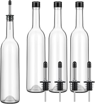 Maxdot 4 Pcs Syrup Bottle Long Neck Glass with Pour Spout, Liquor Syrup