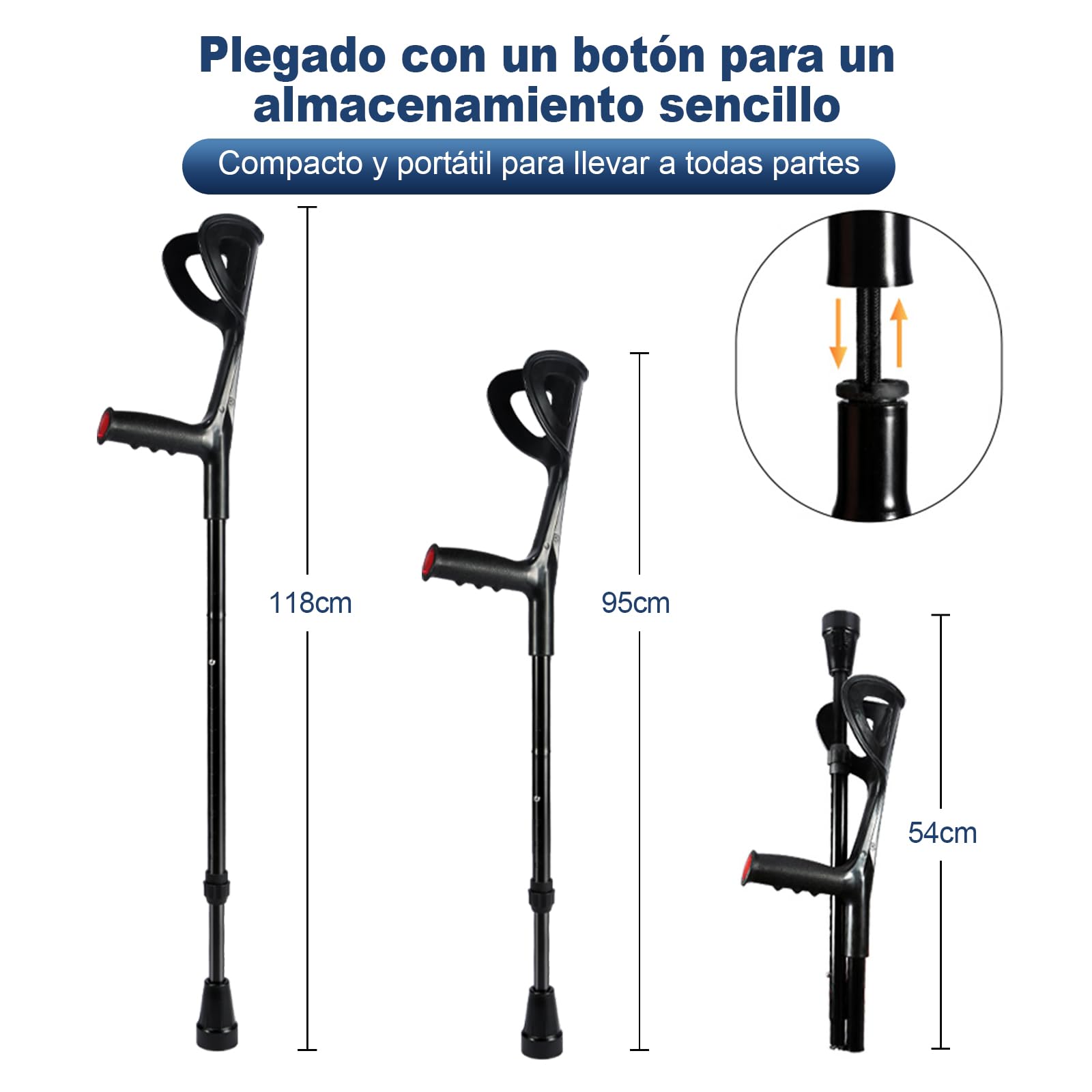 Muletas de antebrazo para Adultos Plegables (Paquete de 2), Ajustables en Altura, de aleación de Aluminio Ligero, Antideslizantes, Bastones de Ayuda para Caminar, Mango ergonómico con Agarre cómodo