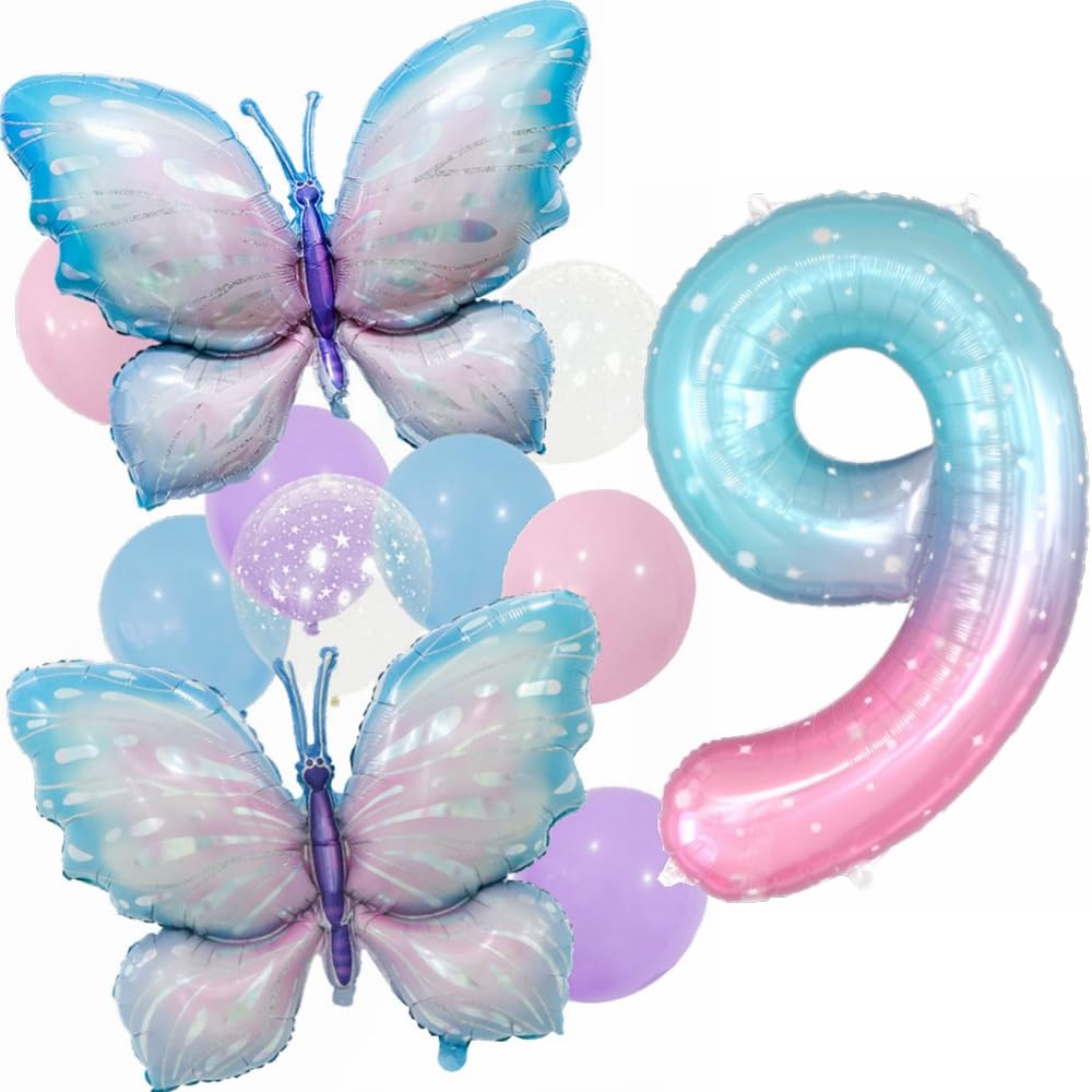 17-teiliges Schmetterlingsballon-Set Für Mädchen – Bunt, Mit Riesenzahl 10, Folienballons, Für 10. Geburtstag