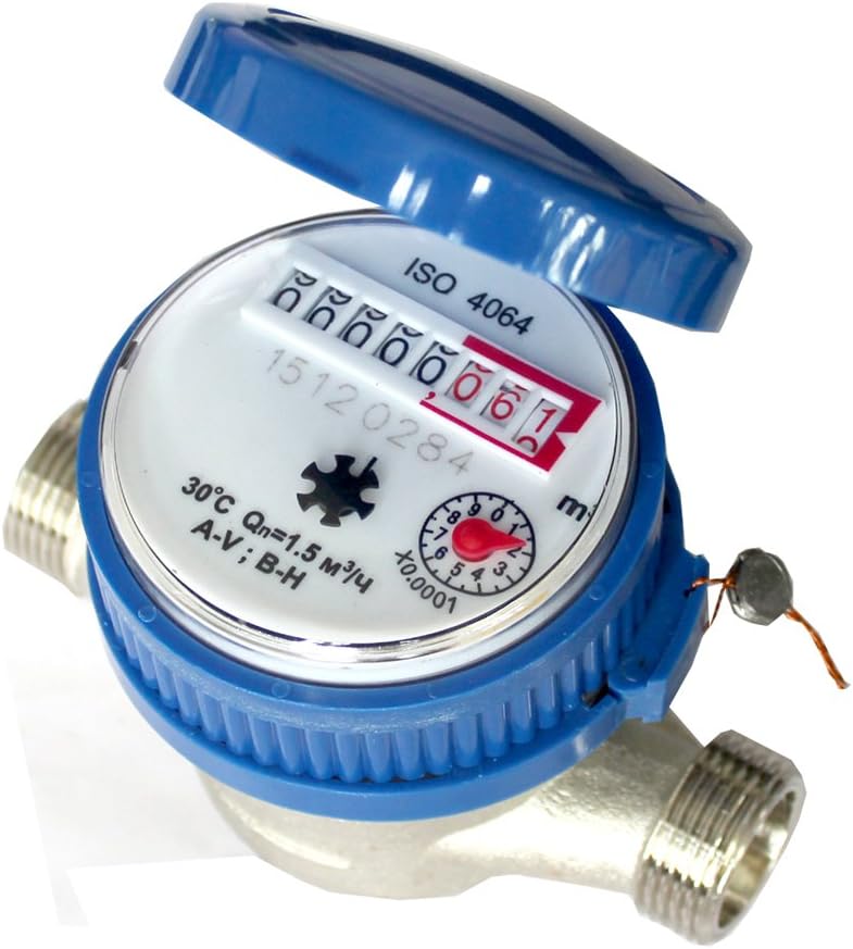 Water Fow Meter, 15mm 1/2 inch Cold Water Meter Read of Cubic Meters for Garden & Home Using with Free Fittings
