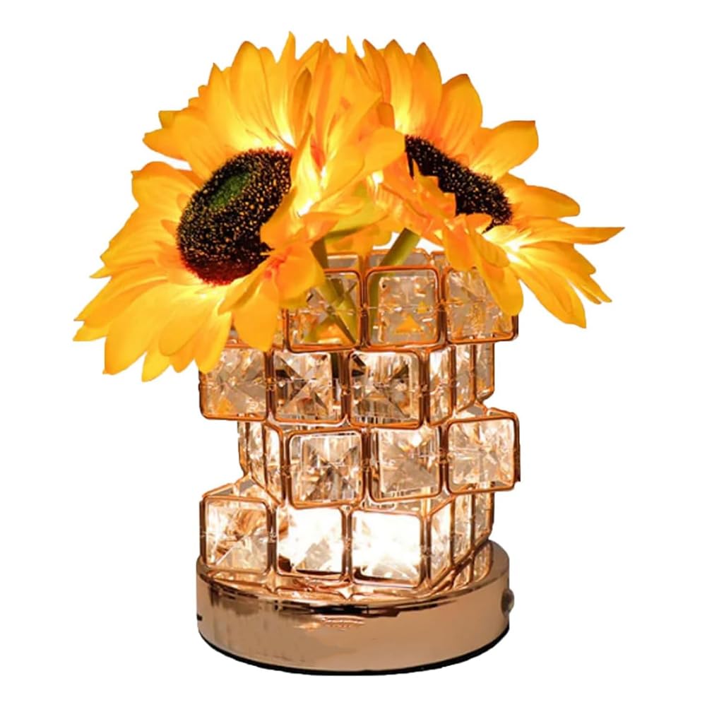 IJSDNVJNDX Sunflower Cordless Table Lamp 3 Color Crystal Lamps Touch Bedside Lamps Infinitely Dimming with USB Charge Night Light