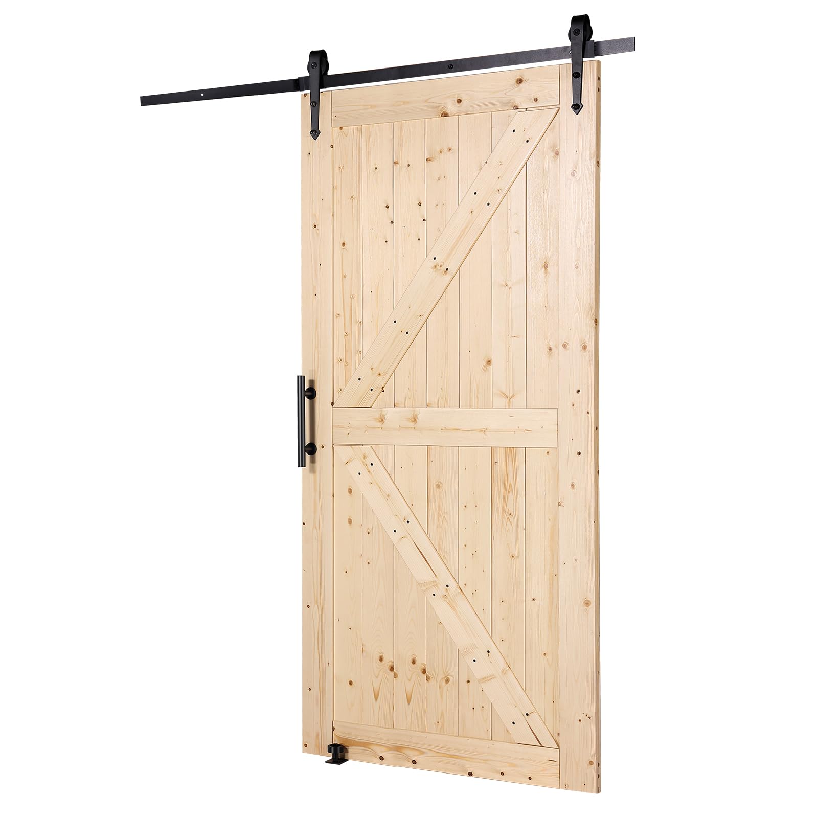 VEVOR Kit de Herrajes y Puerta de Granero Puerta Corrediza de Madera de 1066,8 x 2133,6 mm Kit de Puerta de Granero con Guía de Piso 8 en 1 y Manija de Puerta Losa con Paneles de Madera de Abeto