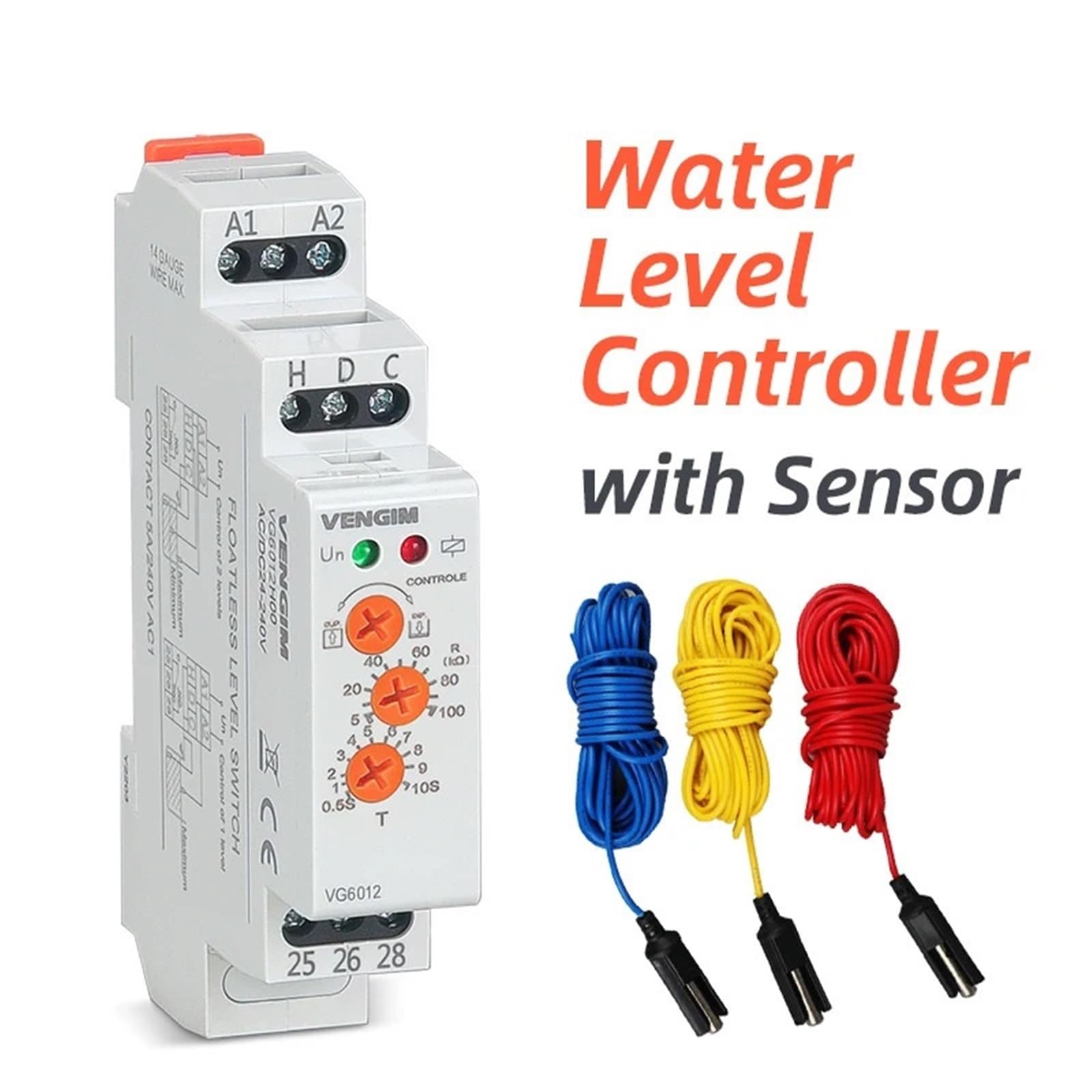 QAXIOQCS Liquid Level Control Relay Electronic Automatic Water Level Controller Switch 220v Water Pump Controller with Sensor(VG6012 ACDC24-240V)