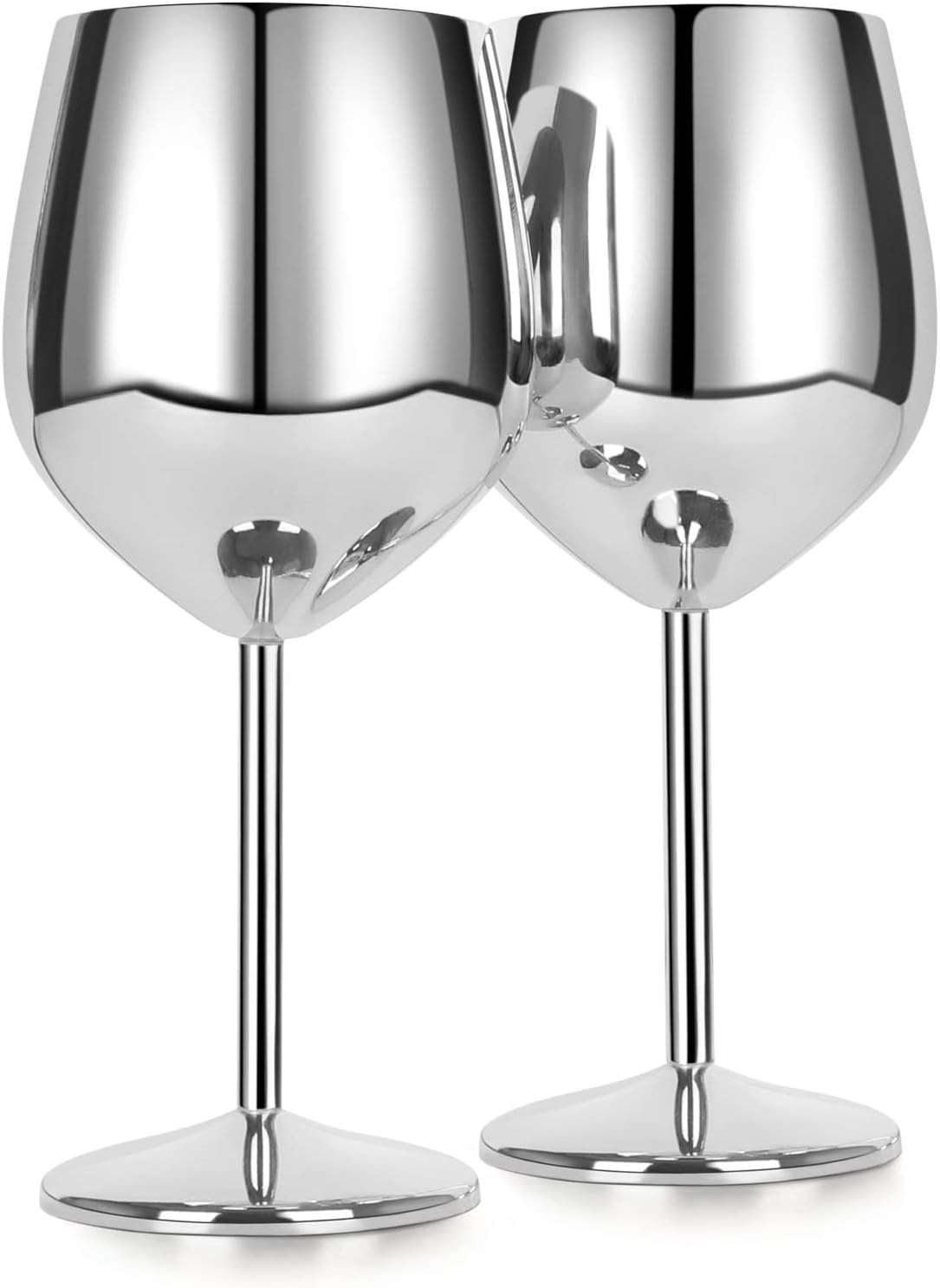 Silver Metal Wine Glasses – 18 oz Unbreakable Stemmed Goblets for Outdoor, Set of 2