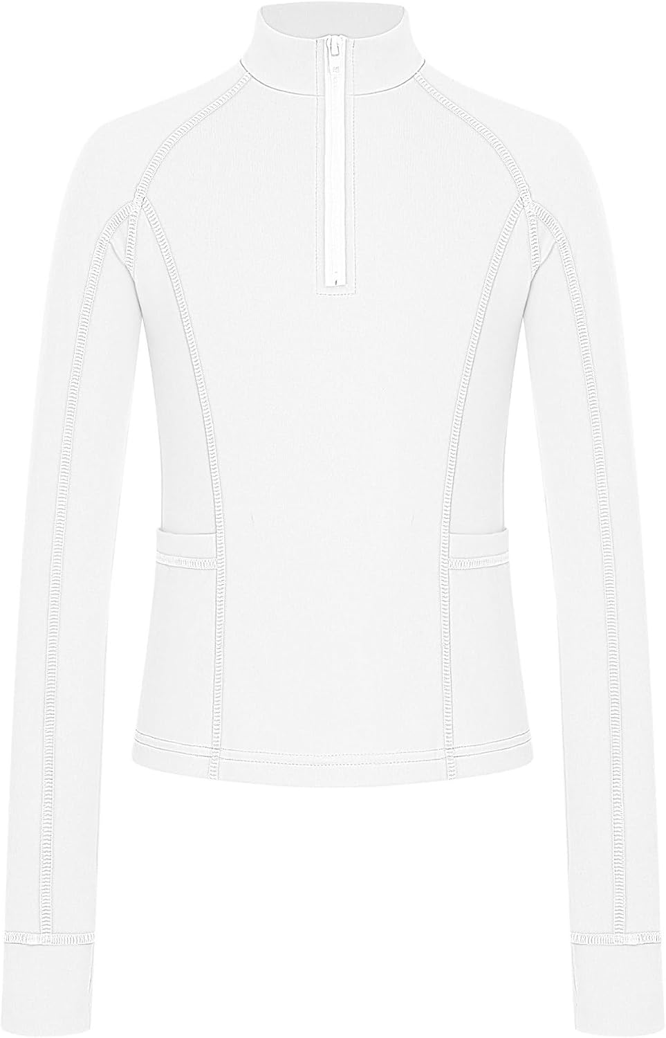ranrann Girls Kids Horse Riding Shirts Training Gymnastic Jacket | Half Zip Long Sleeve Solid Color Shirt Stand Collar Stretchy Thumb Holes Top with Pockets