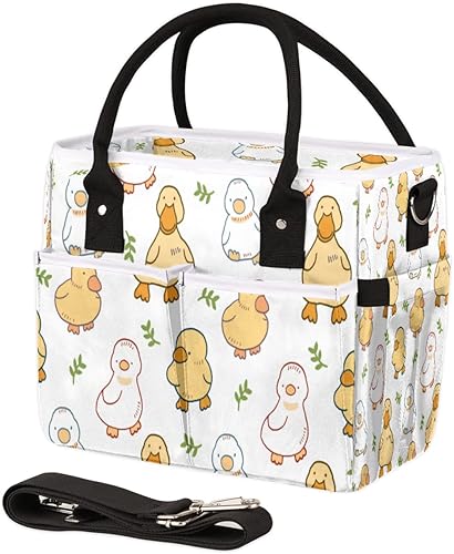 Divertida bolsa de almuerzo de hierba de pato para mujer, bolsa de almuerzo aislada con bolsillos para correa para el hombro, para adultos y