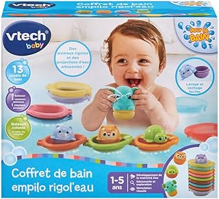 VTech - Empilo Funny Water Bath Set, 13 Baby Bath Toys, Funny Animals, Elephant Sprinkler, Boats to Connect and Stack, Gif...