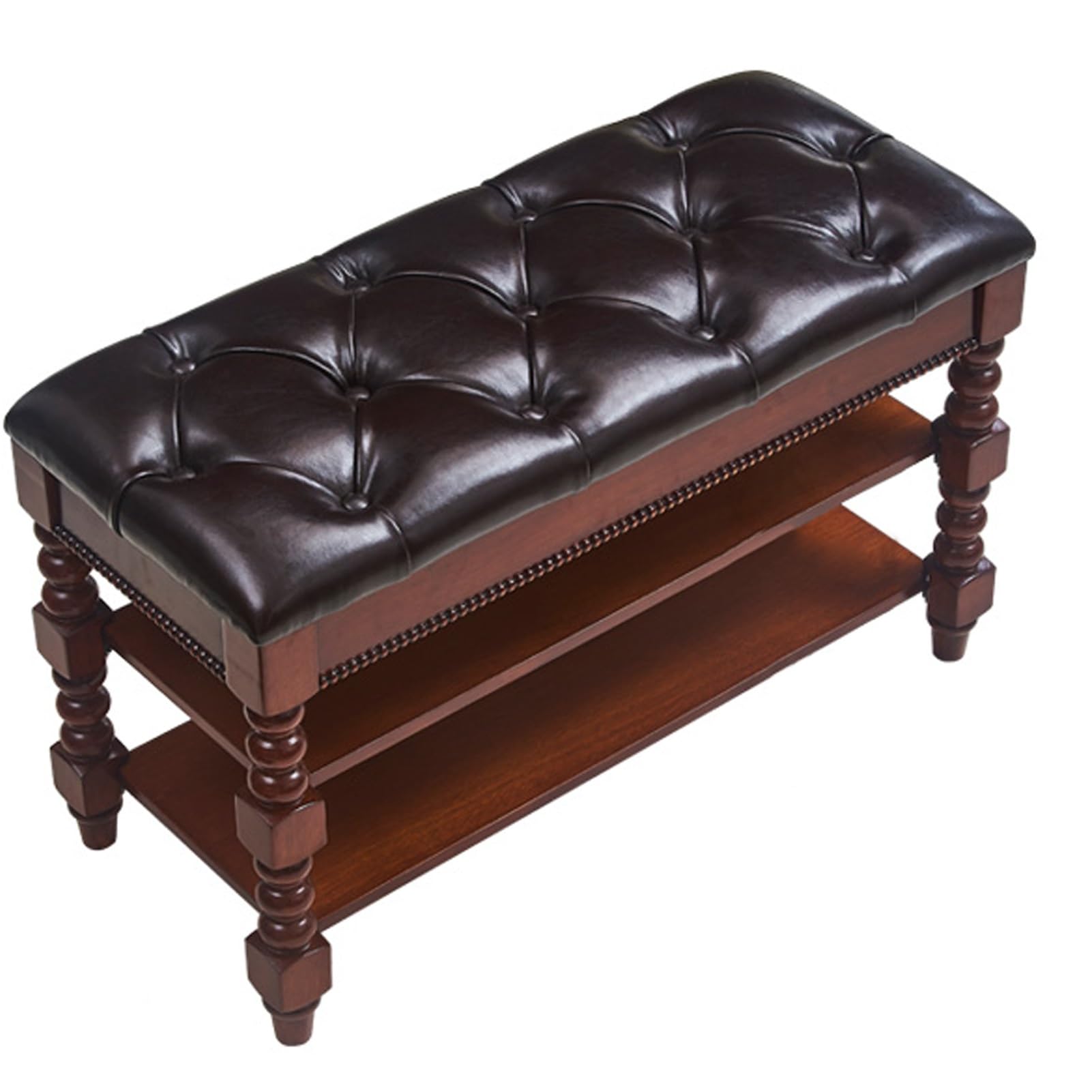 Banc à chaussures en bois pour couloir et salon avec assise confortable en similicuir noir