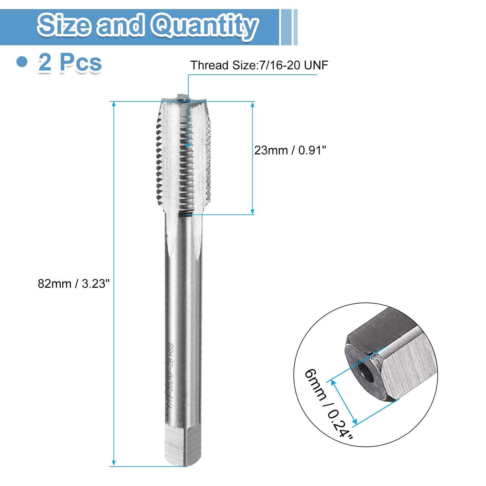 QUARKZMAN 2pcs Maschio Inferiore 7/16-20 UNF 2B Filettatura Inferiore Stile Filettatura Maschi Acciaio Rapido HSS6542 Scanalature Dritte Utensile Per Filettatura Viti
